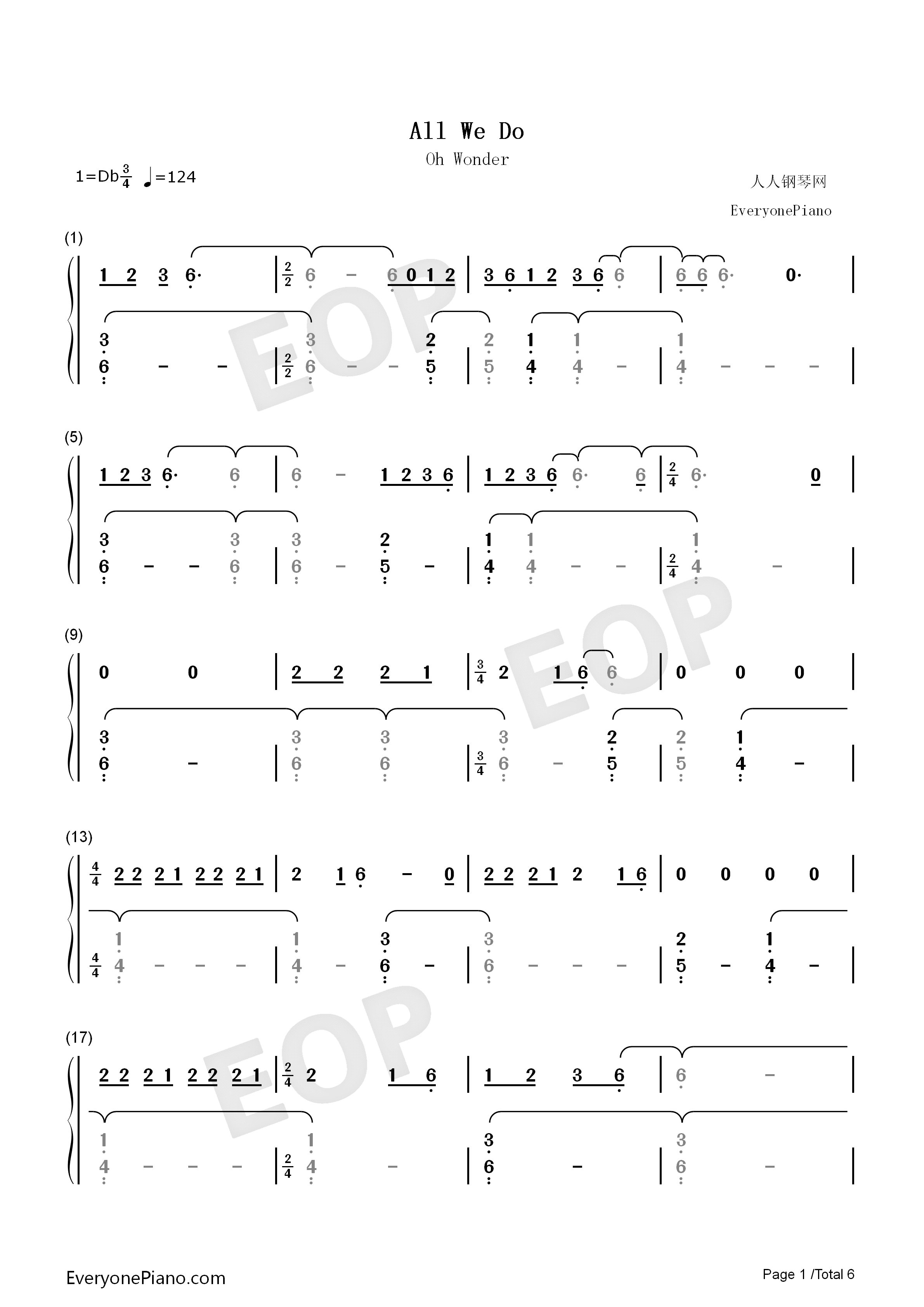 All We Do钢琴简谱-Oh Wonder演唱1