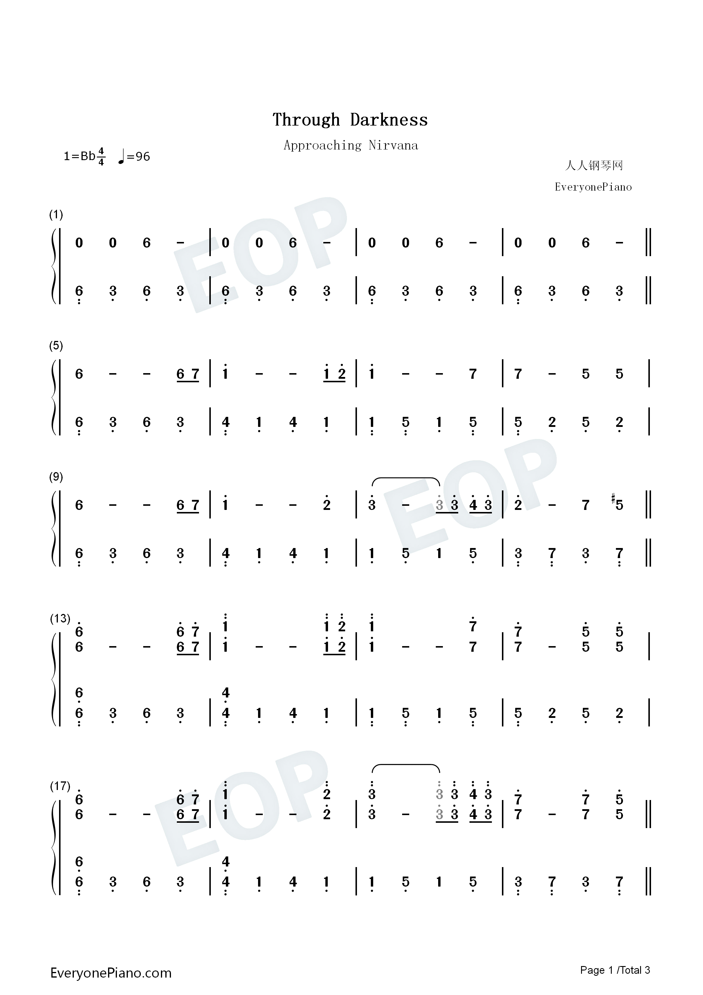 Through Darkness钢琴简谱-Approaching Nirvana演唱1