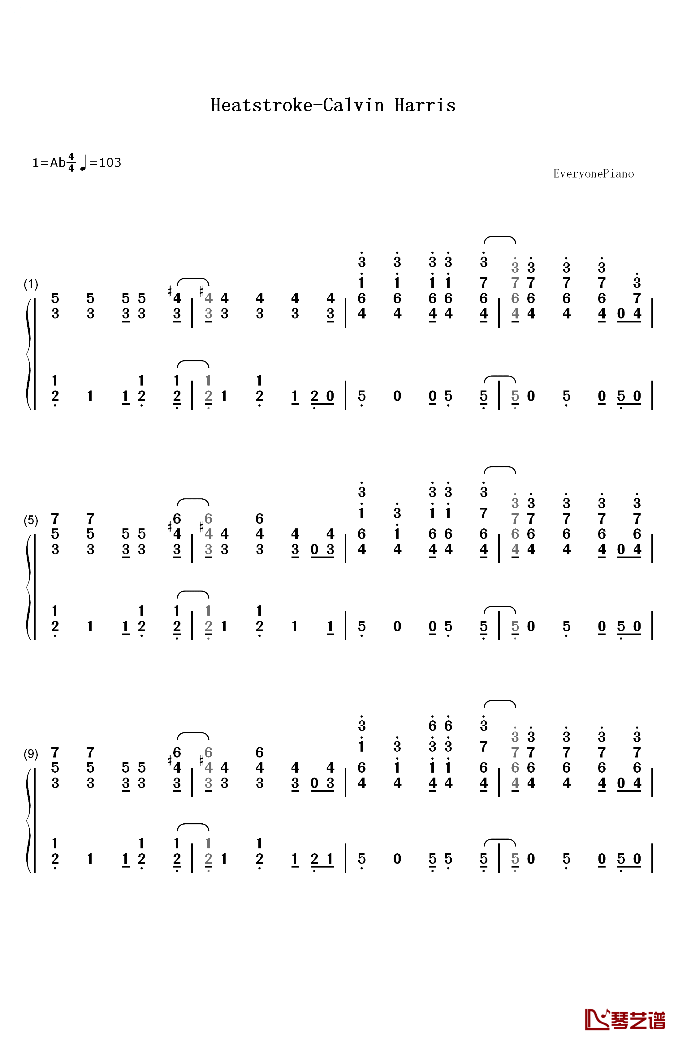 Heatstroke钢琴简谱-数字双手-Calvin Harris1