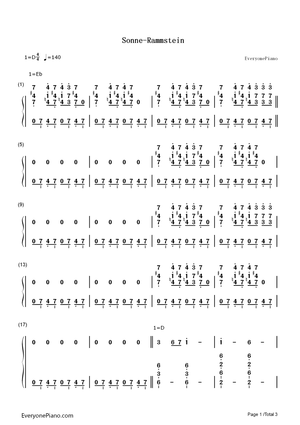 Sonne钢琴简谱-数字双手-Rammstein1