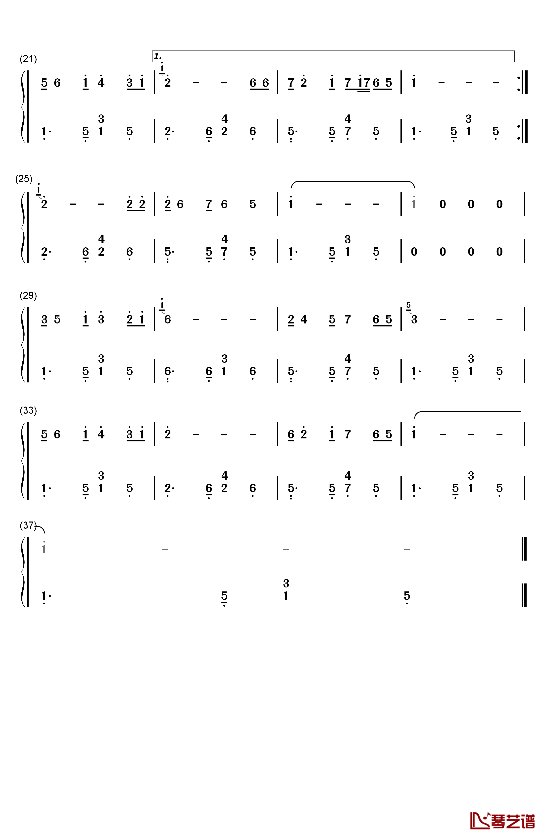 乡恋钢琴简谱-数字双手-李谷一2