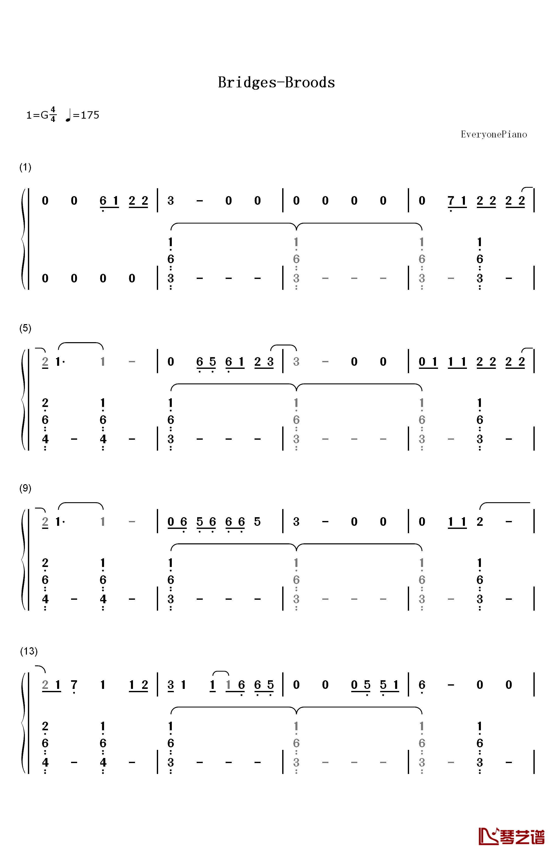 Bridges钢琴简谱-数字双手-Broods1