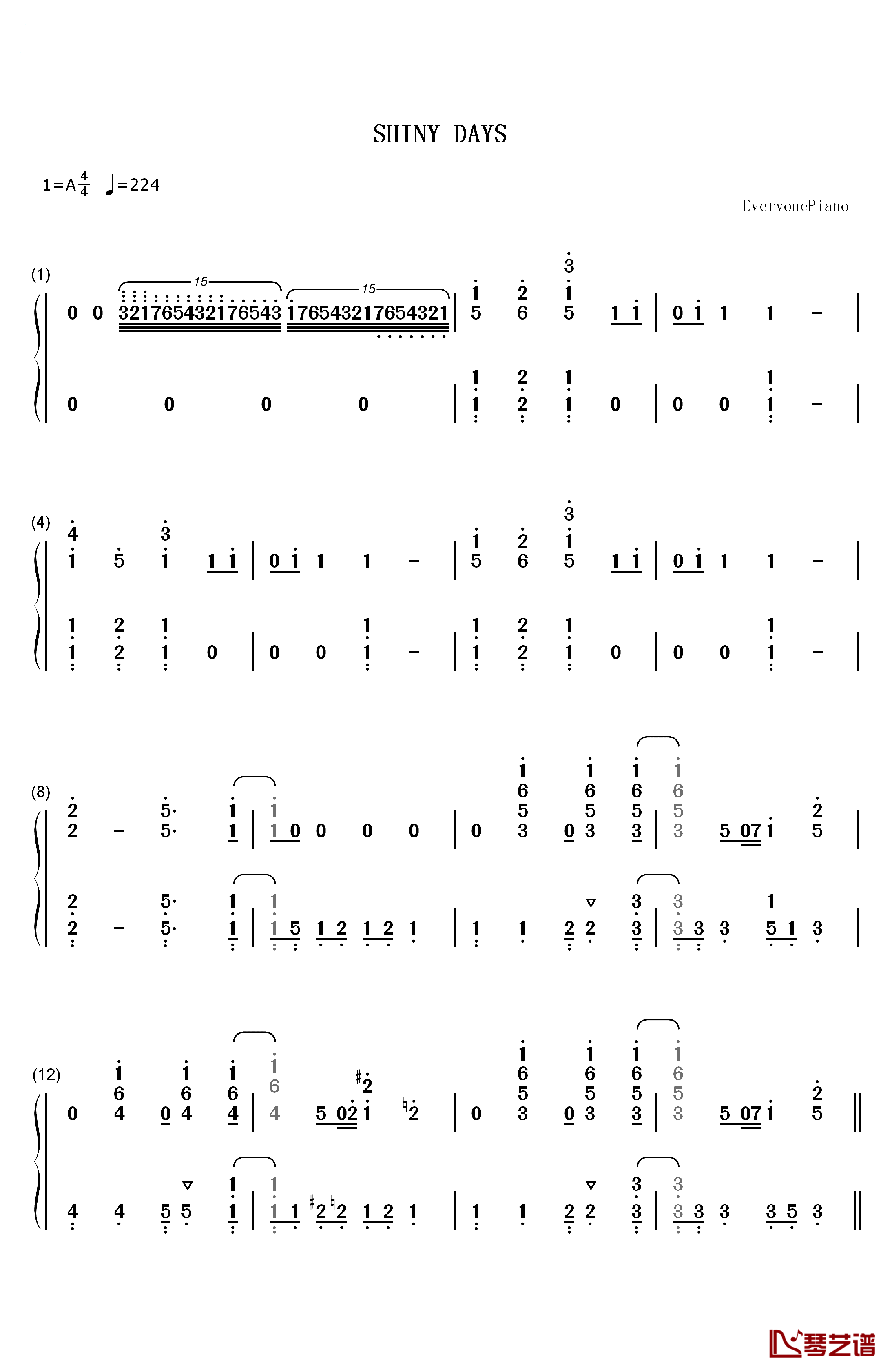 SHINY DAYS钢琴简谱-数字双手-亚咲花1