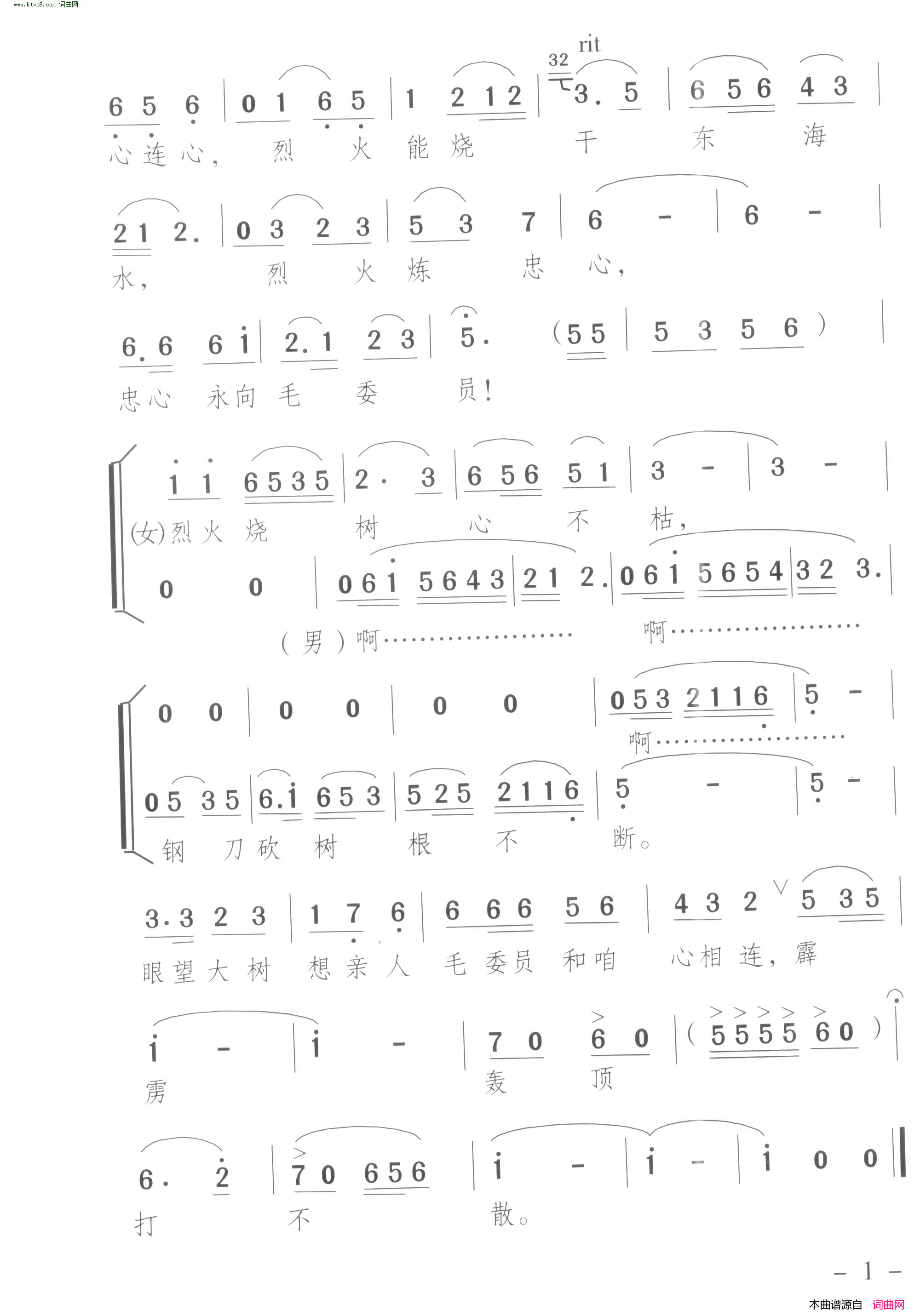 眼望常青树心想毛委员井冈儿女庆九大 朗诵歌舞剧-曲03简谱1