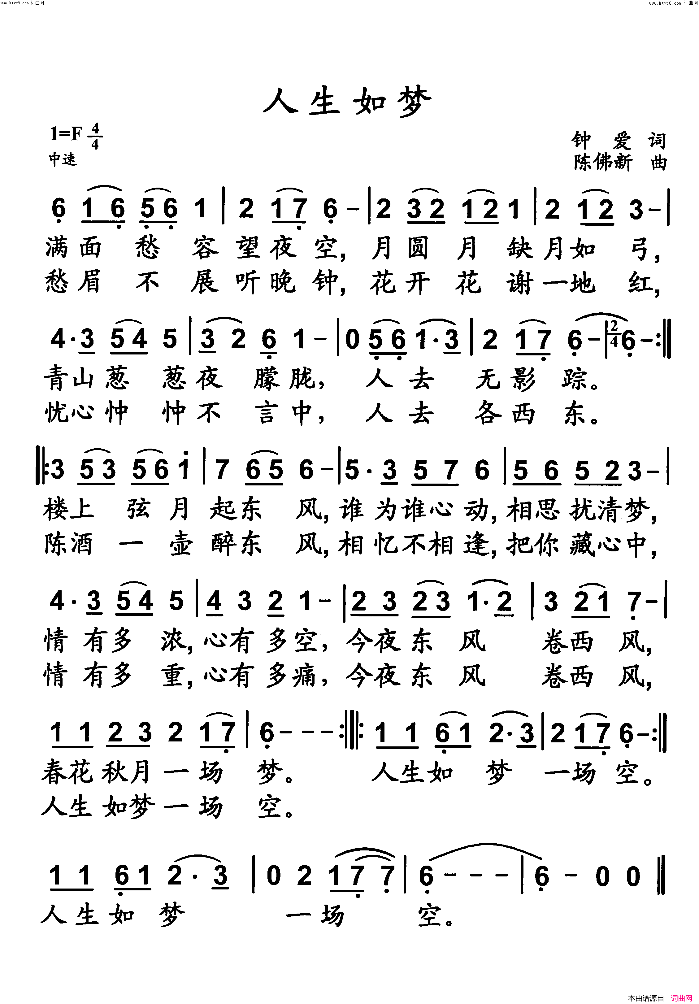 人生如梦简谱-陈佛新曲谱1