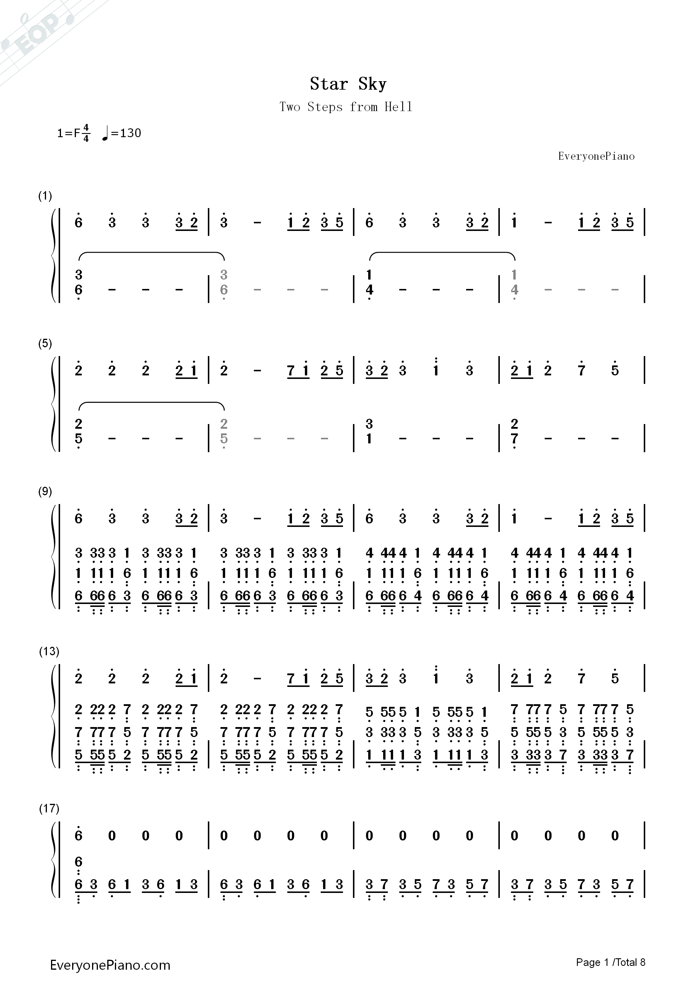 Star Sky钢琴简谱-Two Steps from Hell演唱1