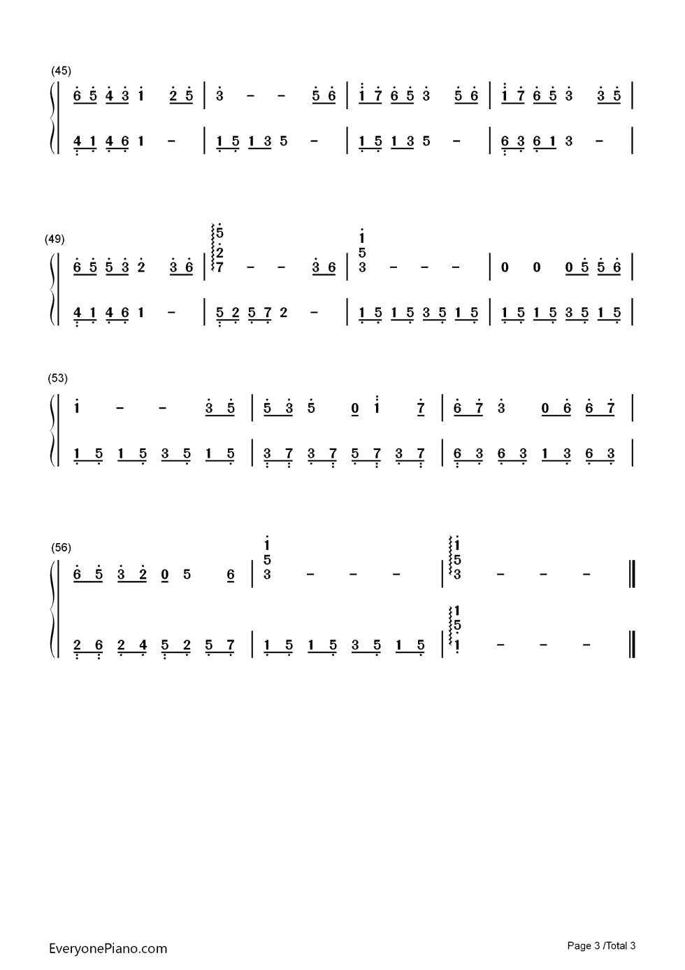 两只蝴蝶钢琴简谱-数字双手-庞龙3