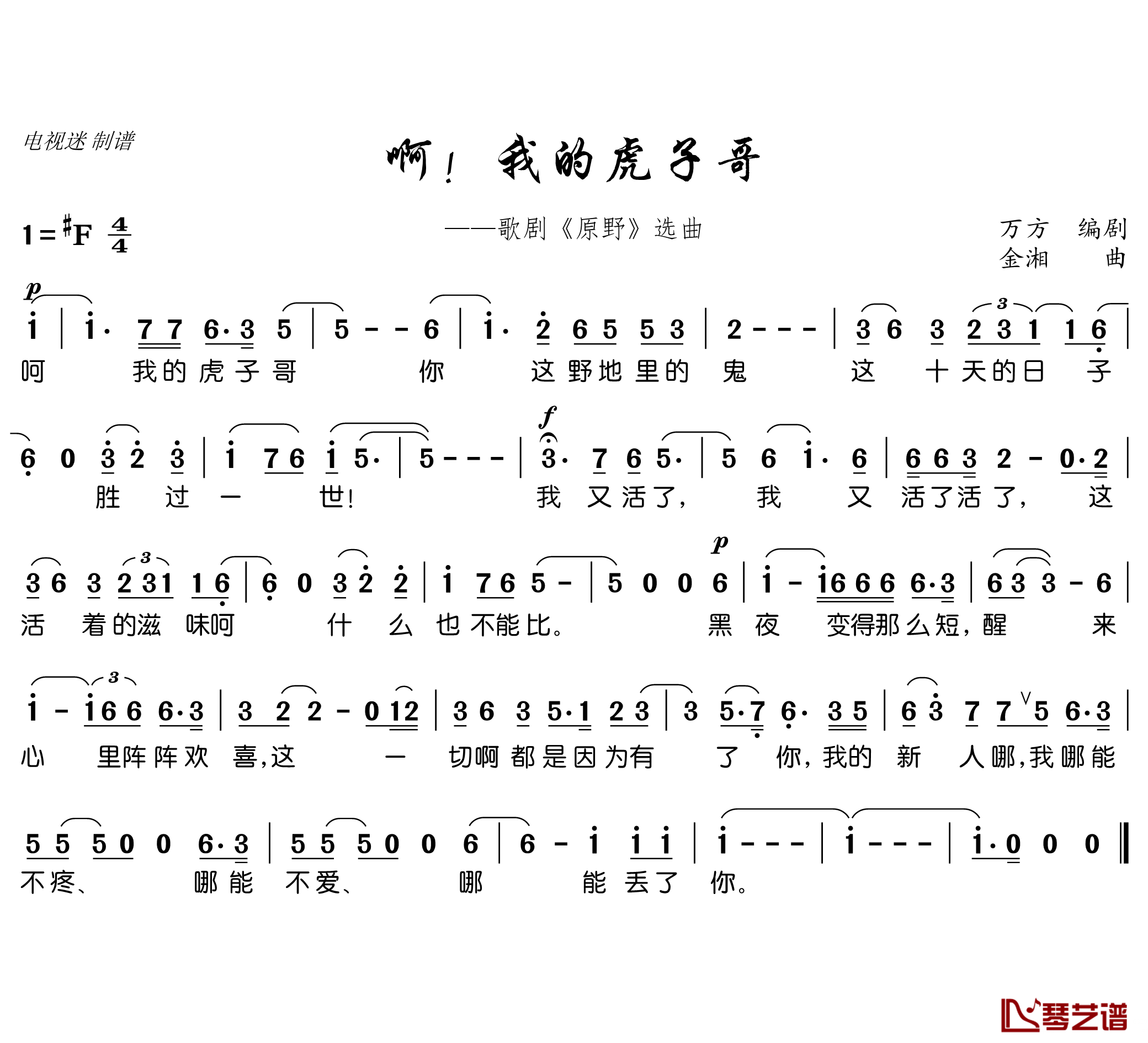 啊！我的虎子哥简谱(歌词)-谱友电视迷上传1