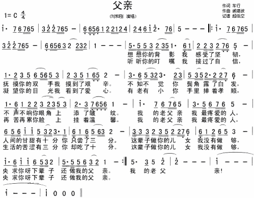 父亲刘和刚简谱-刘和刚演唱-车行/戚建波词曲1