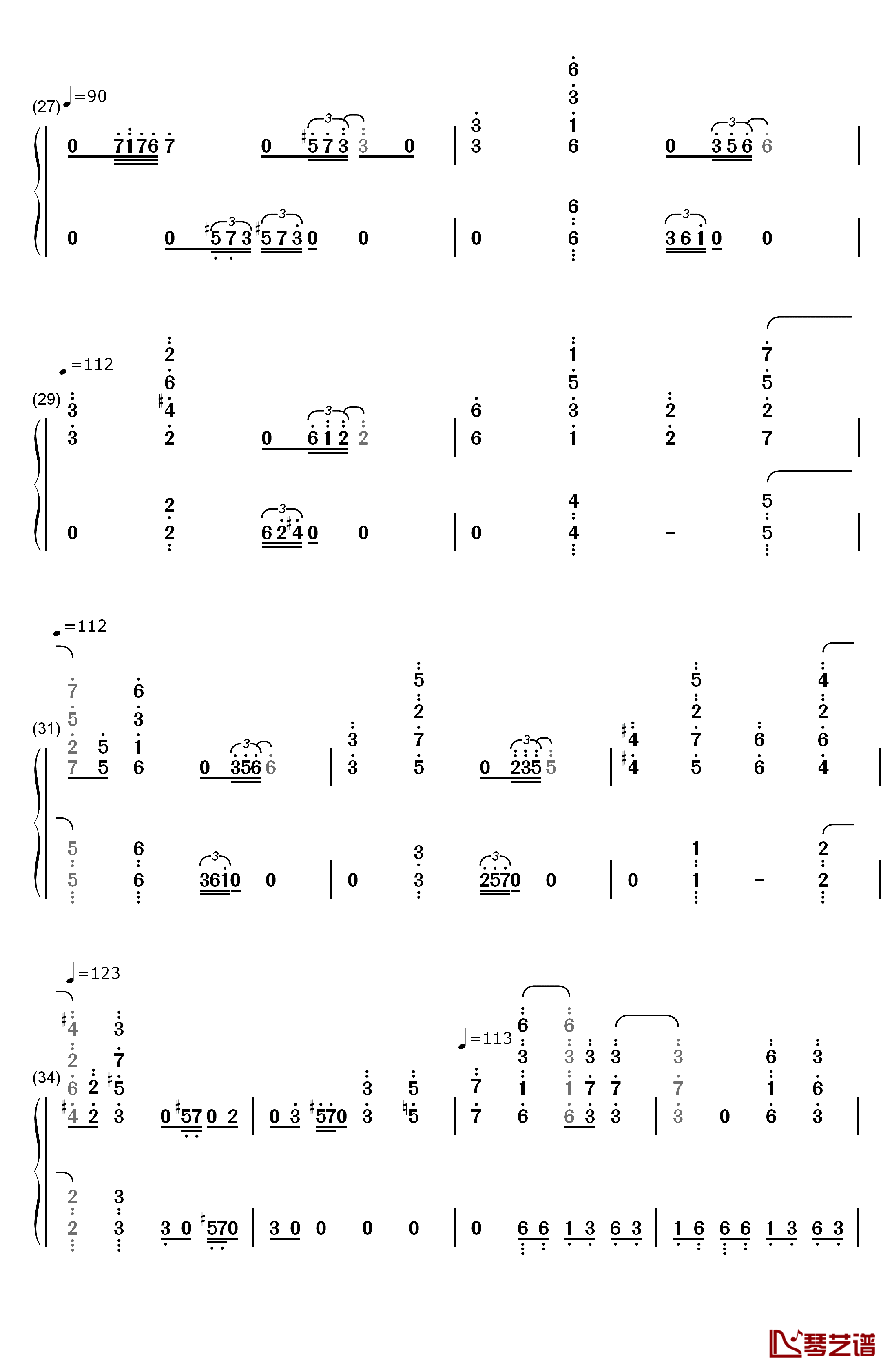 出埃及记钢琴简谱-数字双手-马克西姆3