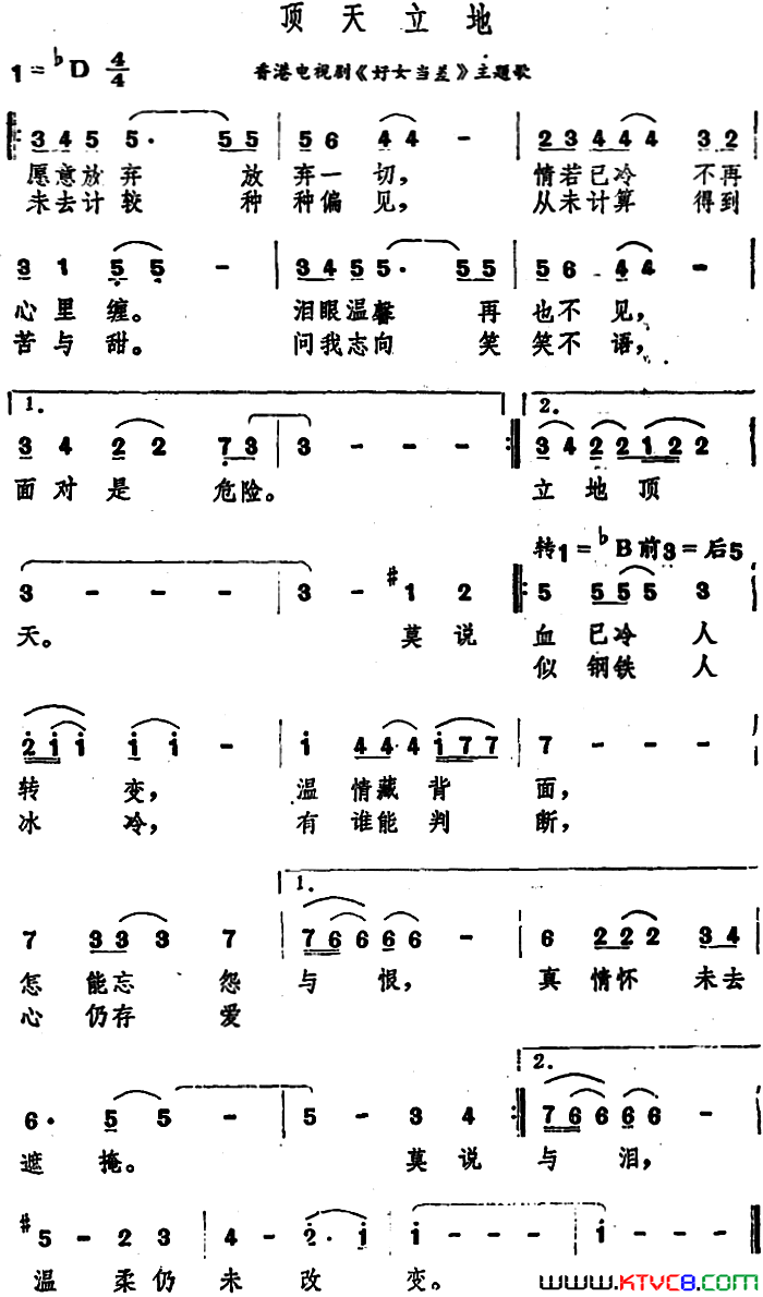 顶天立地香港电视剧《好女当差》主题歌简谱1