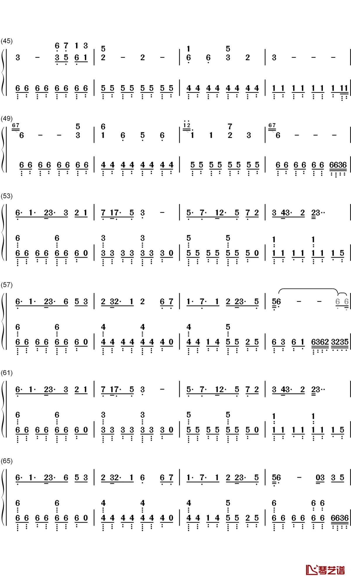 明月天涯钢琴简谱-数字双手-五音JW3