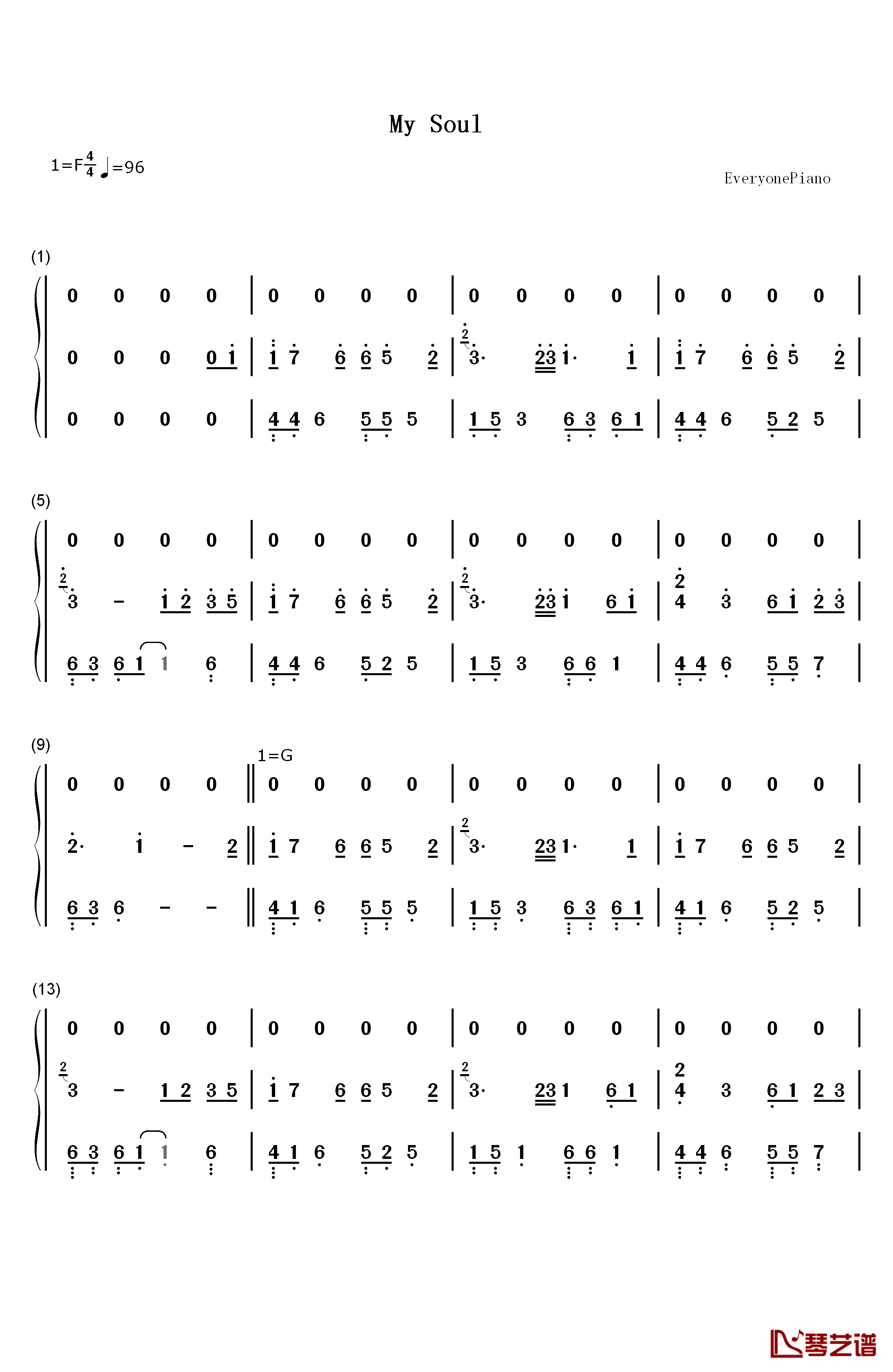 My Soul钢琴简谱-数字双手-July1