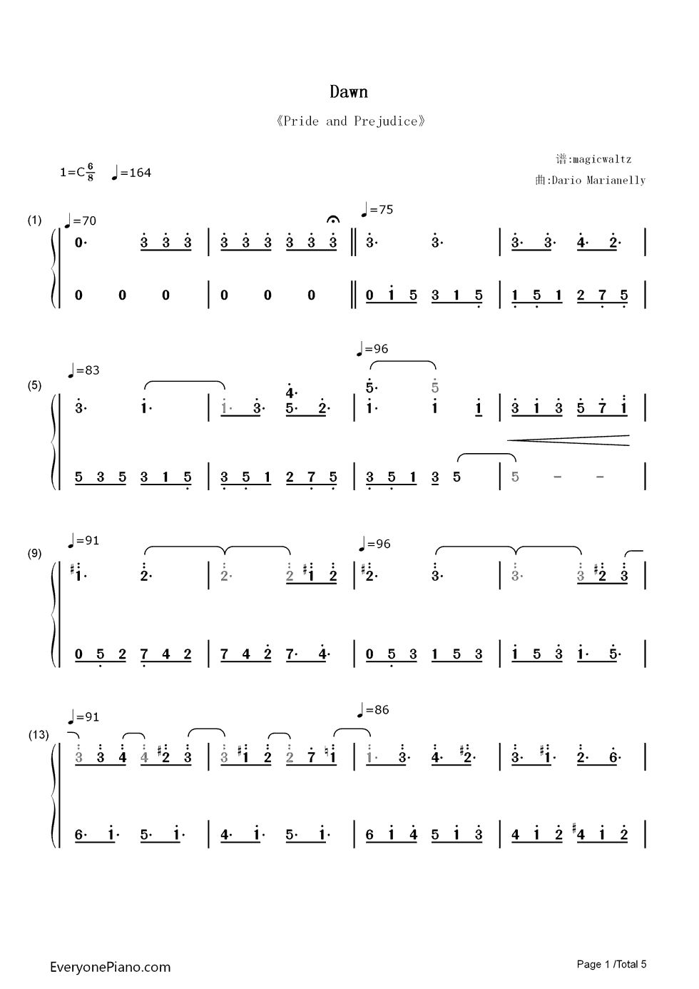 Dawn钢琴简谱-数字双手-Dario Marianelli1