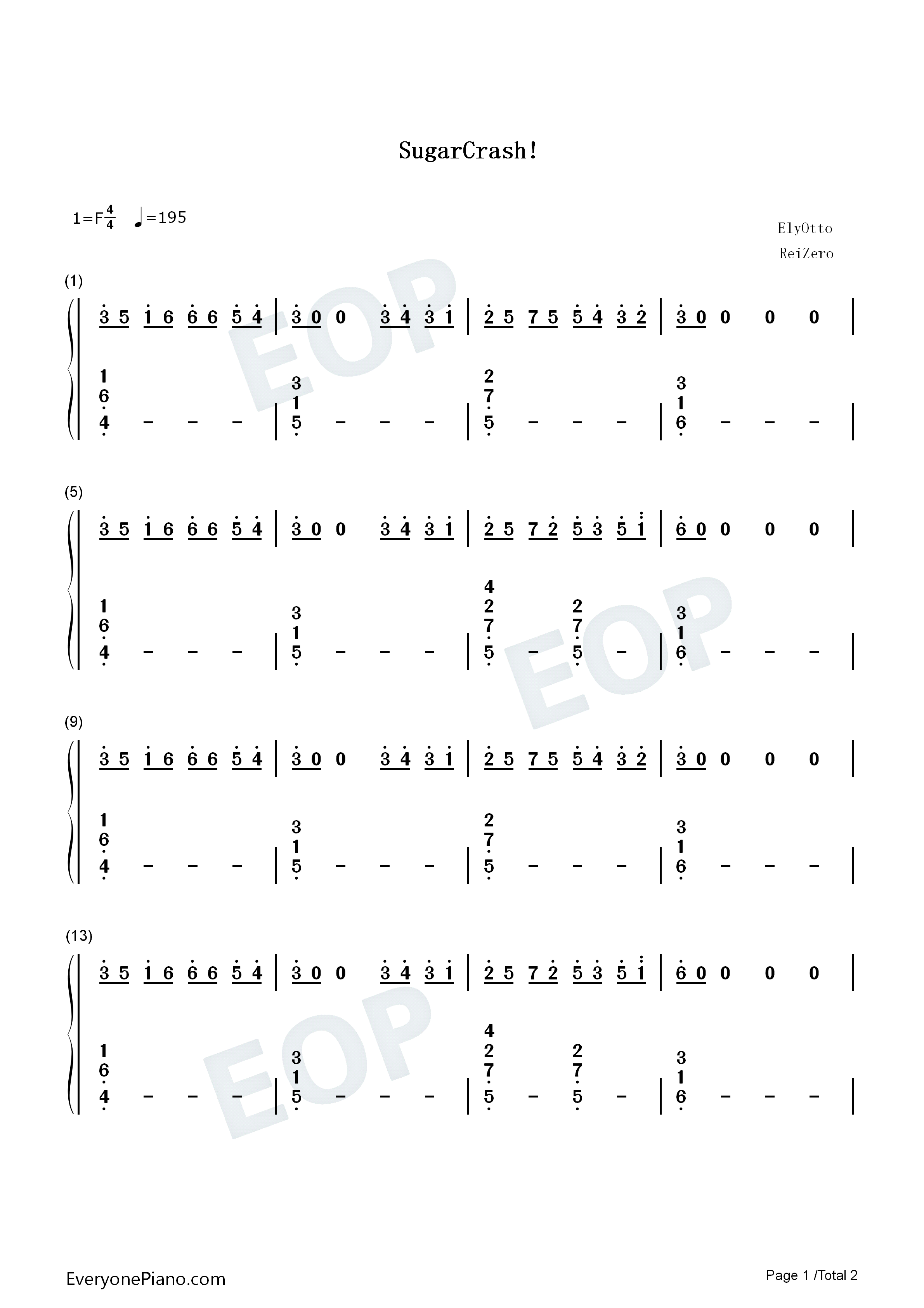SugarCrash钢琴简谱-ElyOtto演唱1