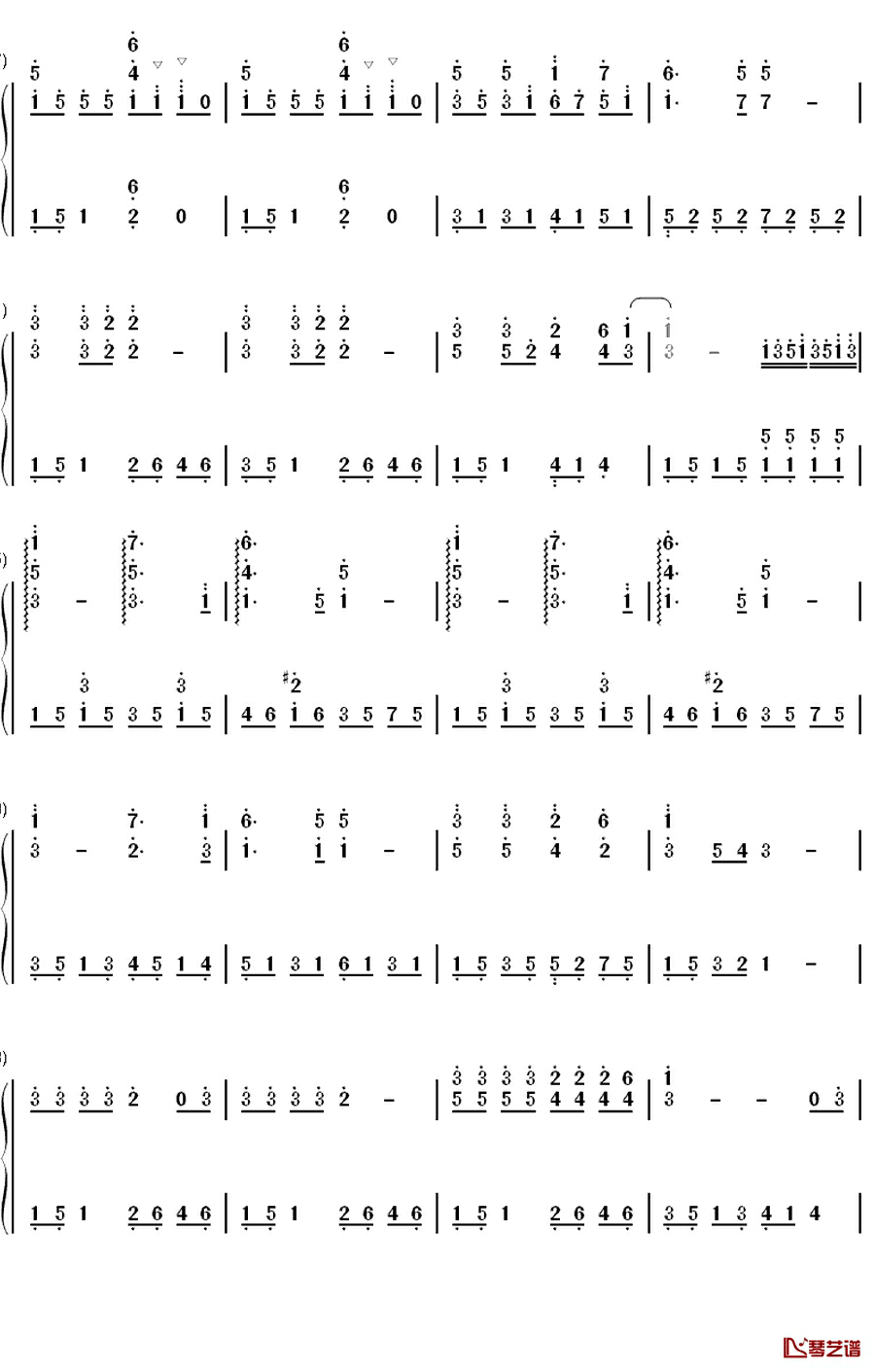 宝贝去哪儿钢琴简谱-数字双手-满江3