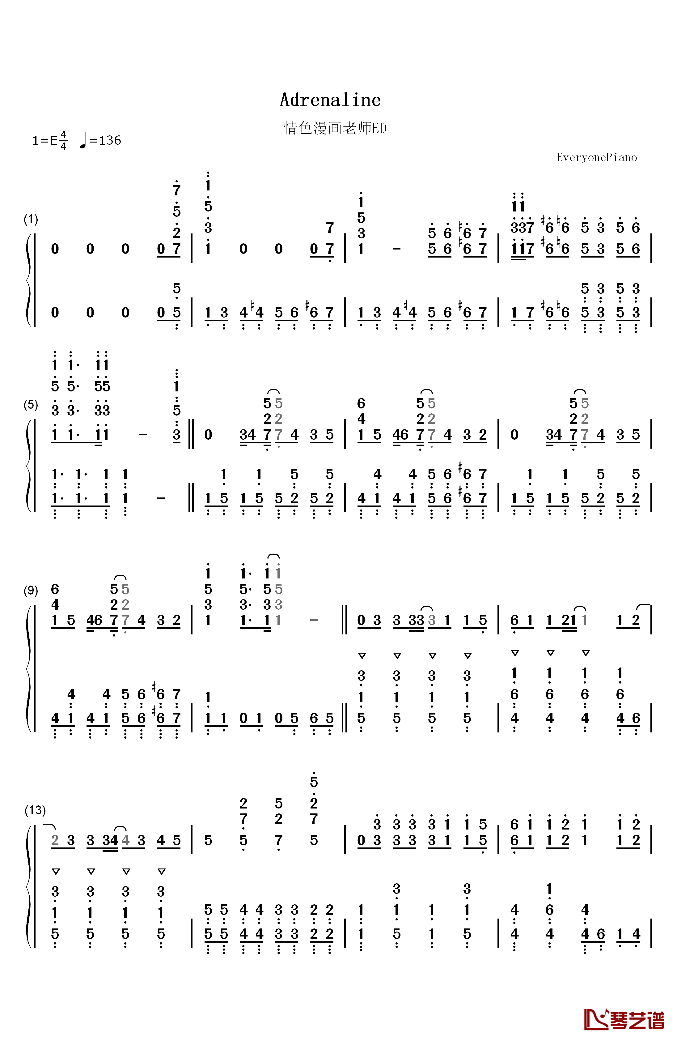 Adrenaline钢琴简谱-数字双手-TrySail1