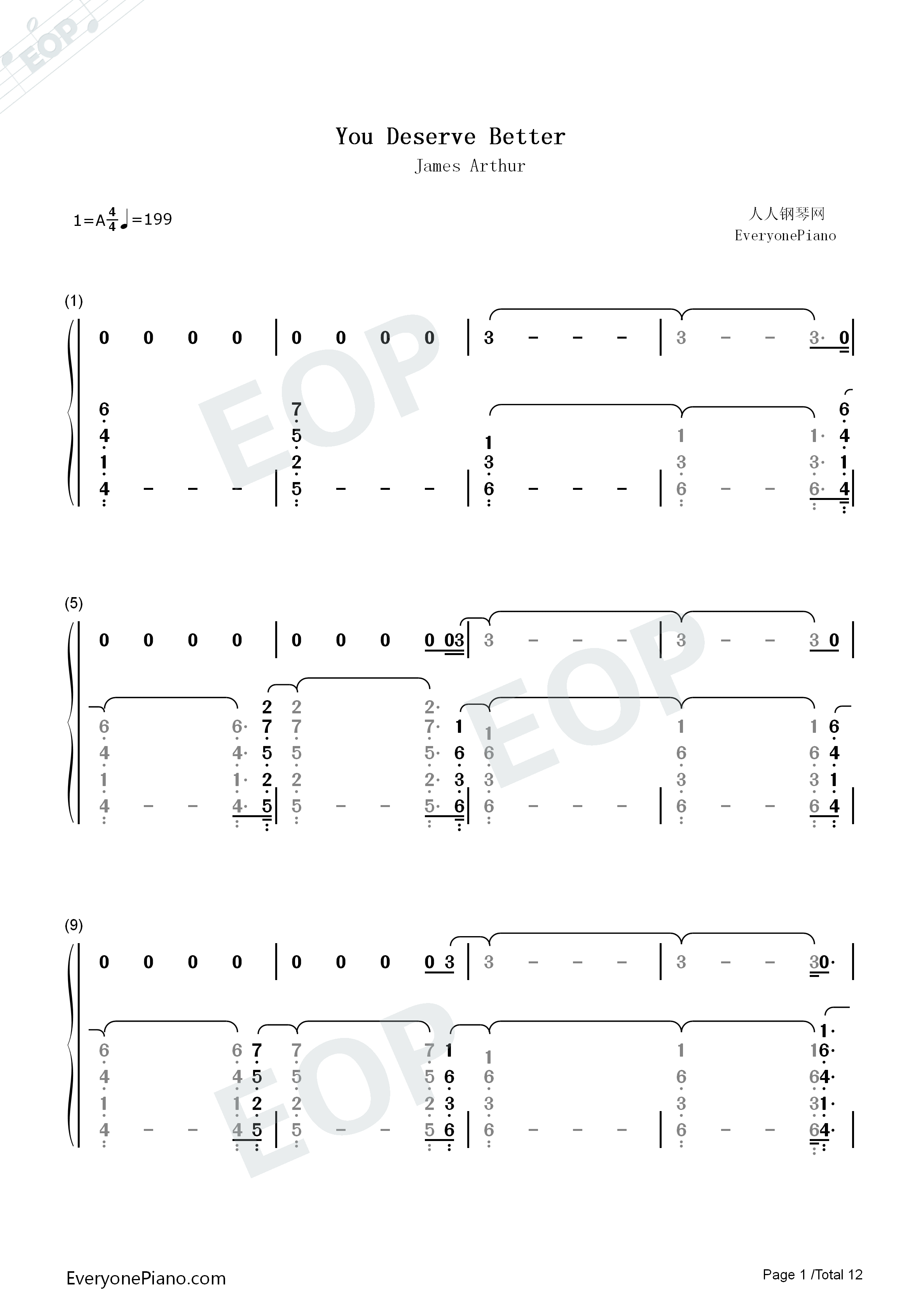 You Deserve Better钢琴简谱-James Arthur演唱1