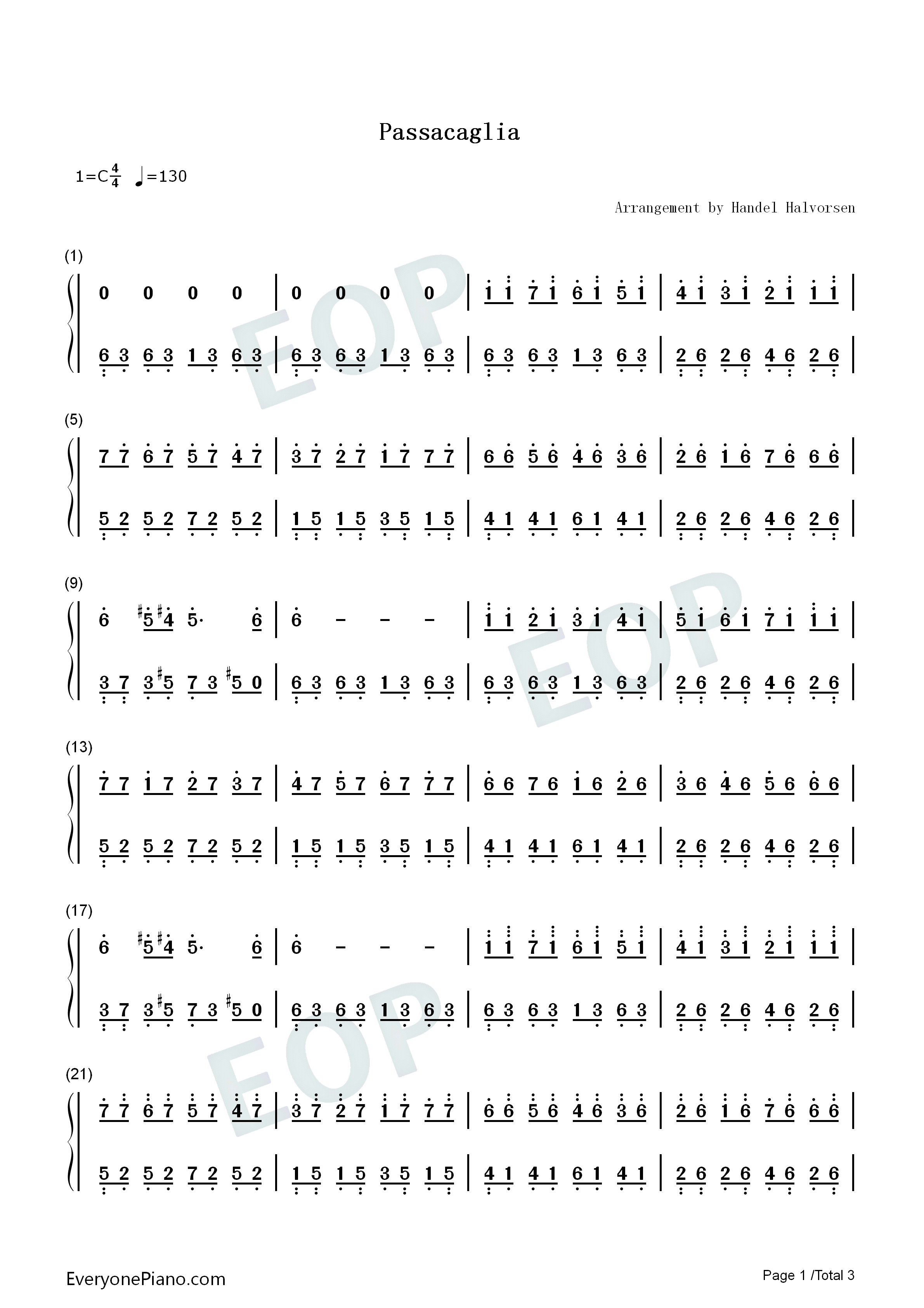 Passacaglia-帕萨卡利亚舞曲-George Frideric Handel双手简谱预览1