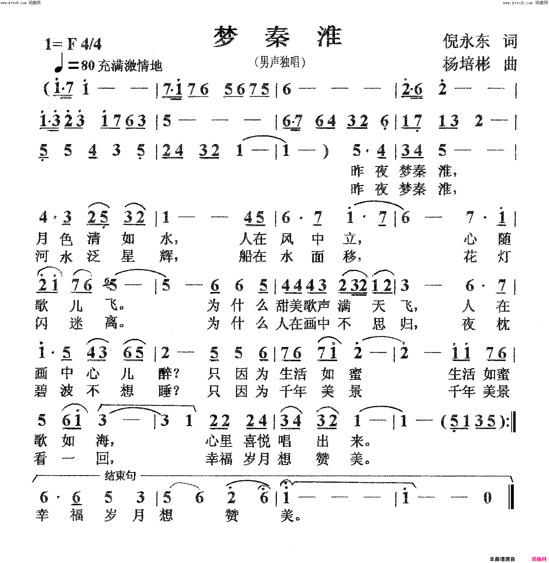 梦秦淮(男声独唱)简谱-杨培彬曲谱1