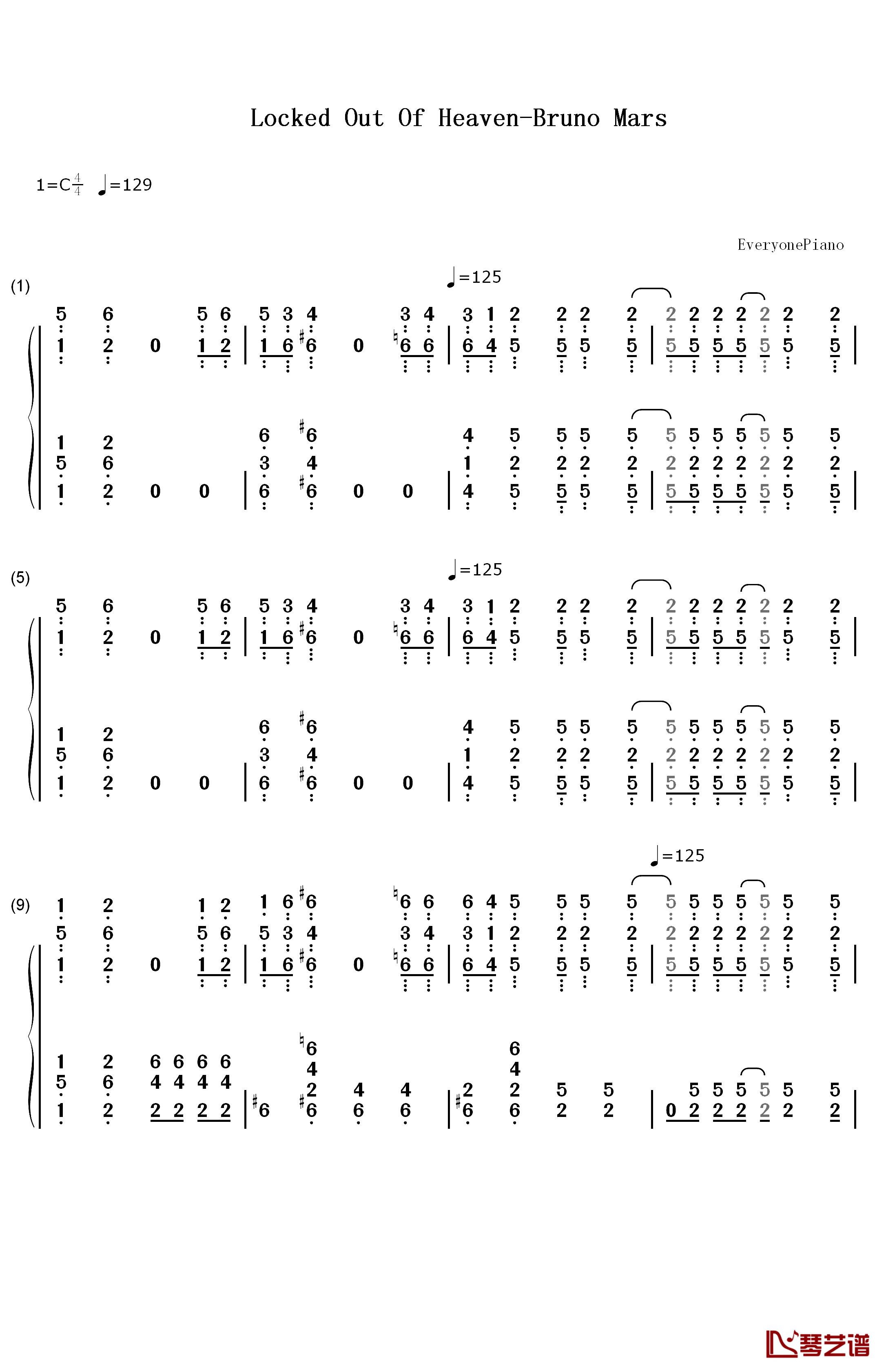 Locked Out Of Heaven钢琴简谱-数字双手-Bruno Mars1