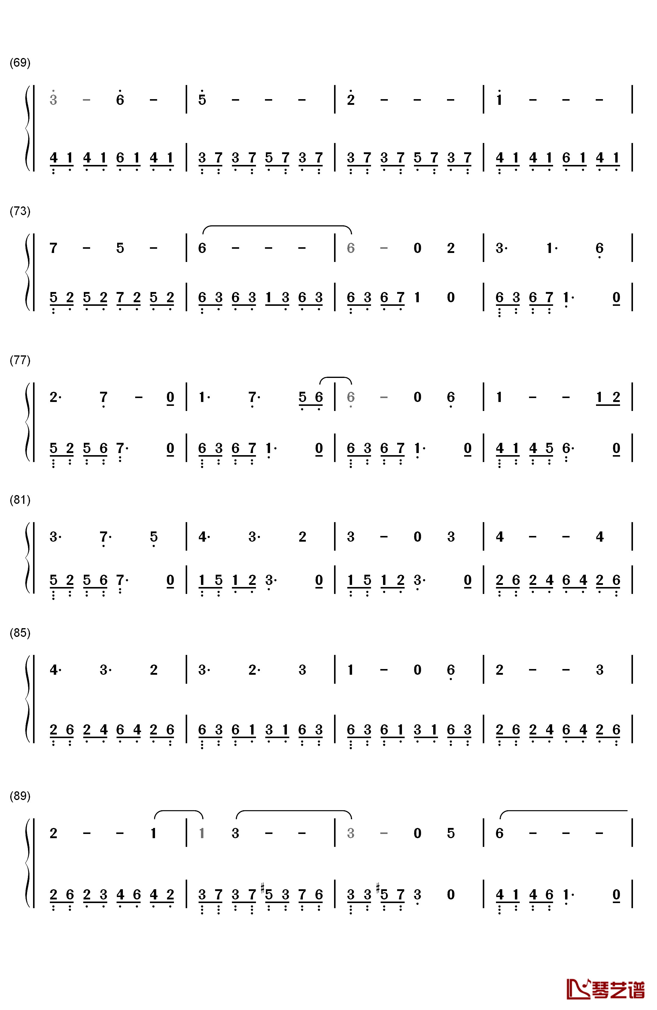 上邪钢琴简谱-数字双手-小曲儿4