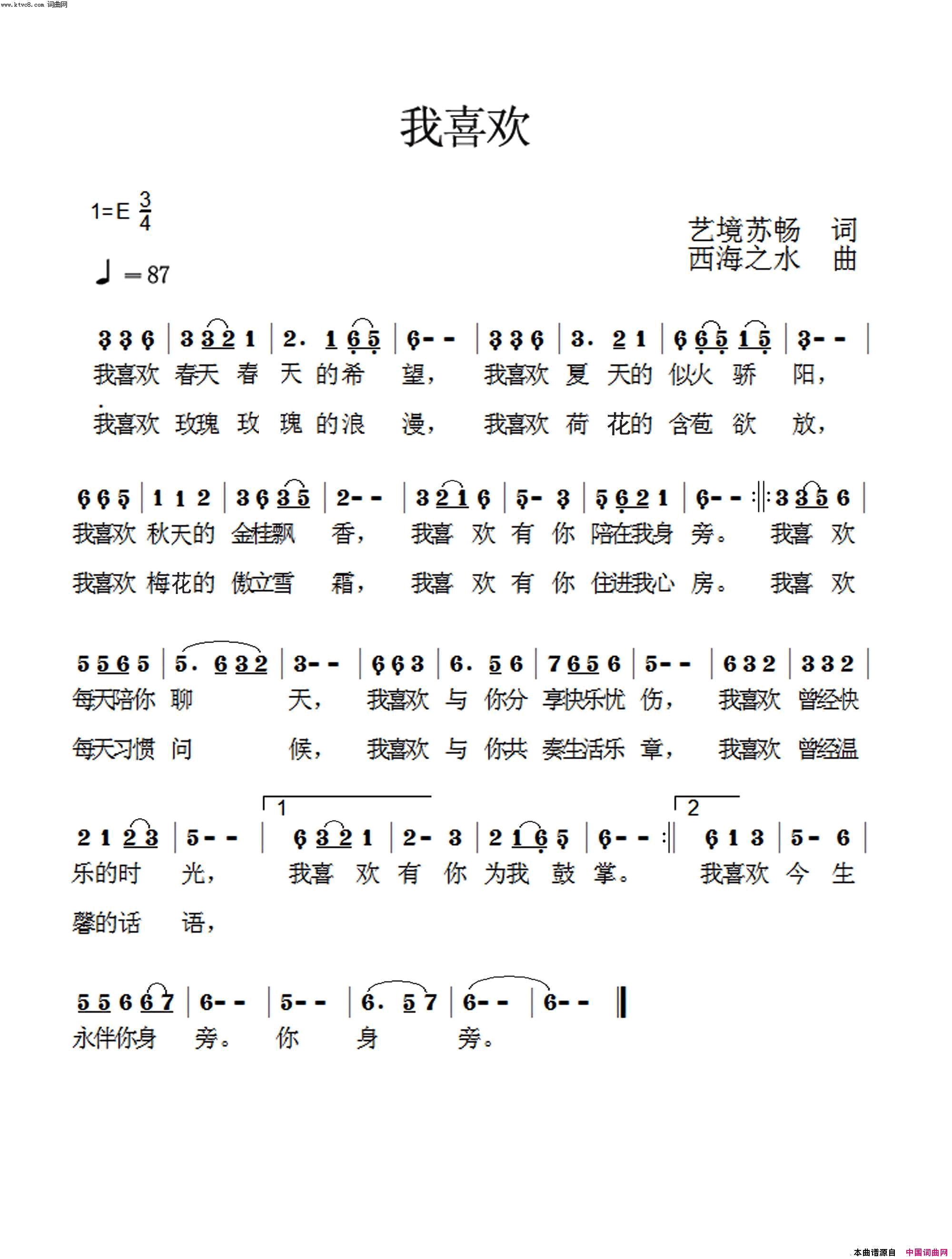 我喜欢简谱1