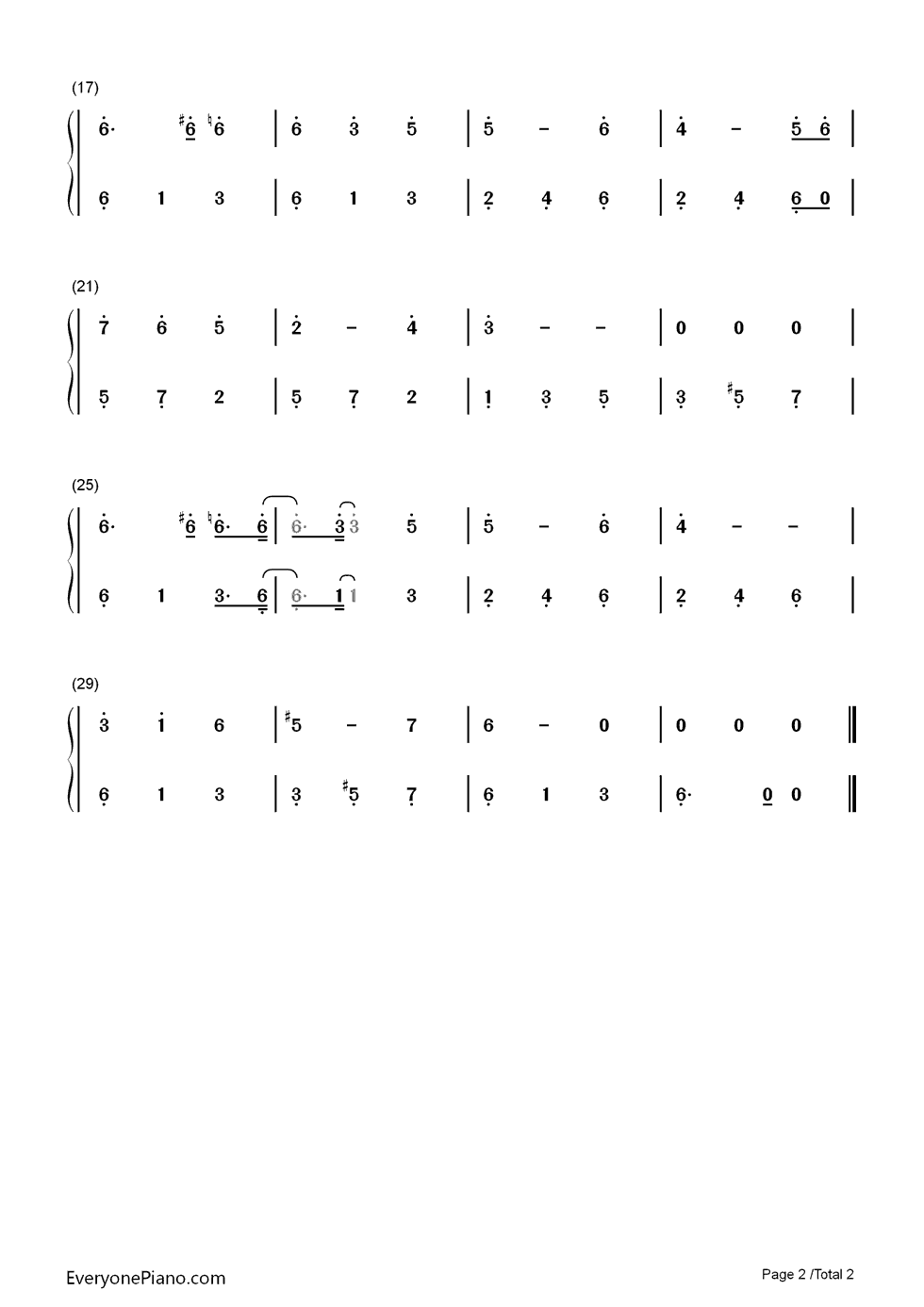 爱情的条件钢琴简谱-数字双手-未知2