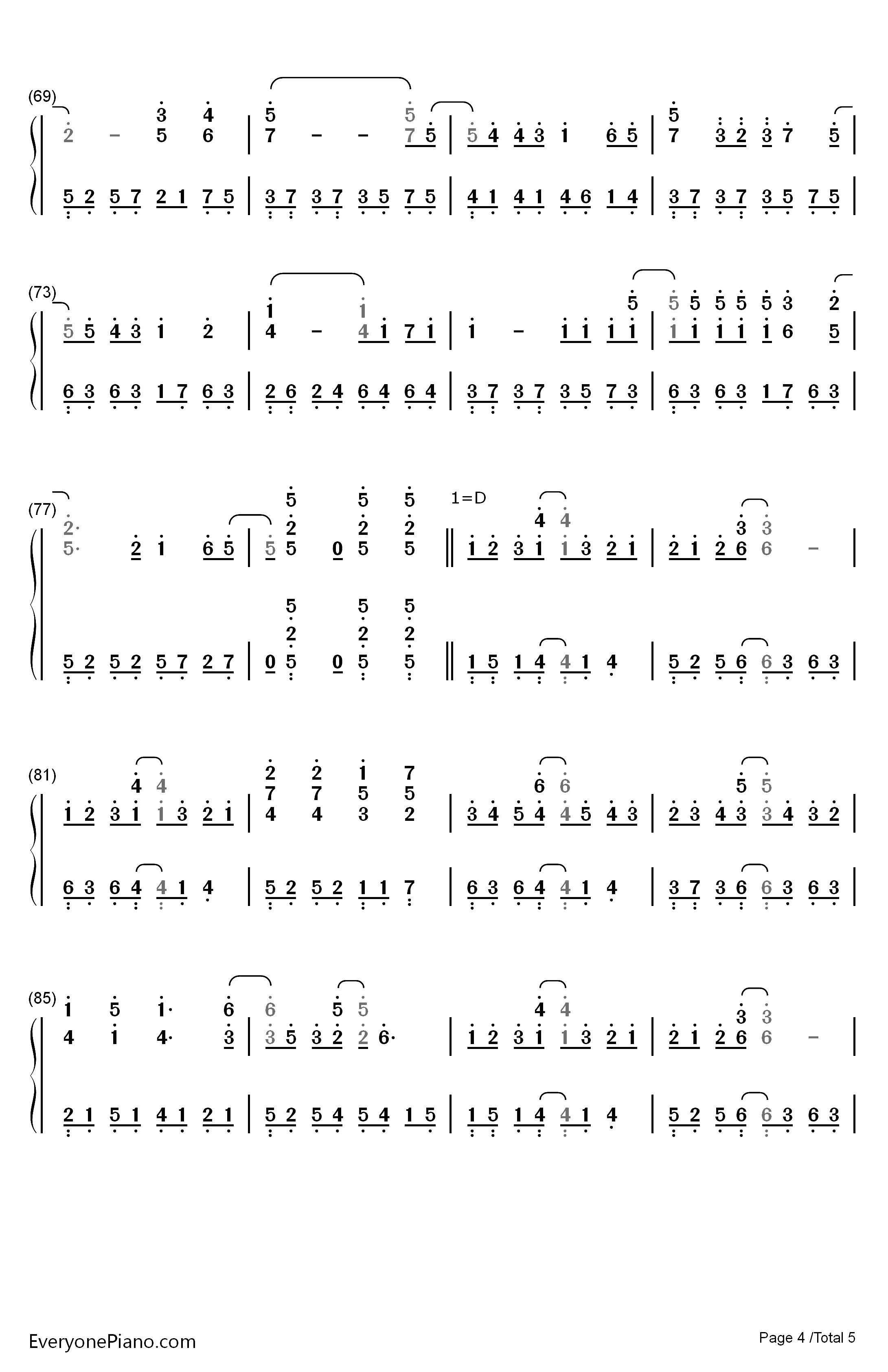 ひとつのハートで钢琴简谱-数字双手-三重野瞳4