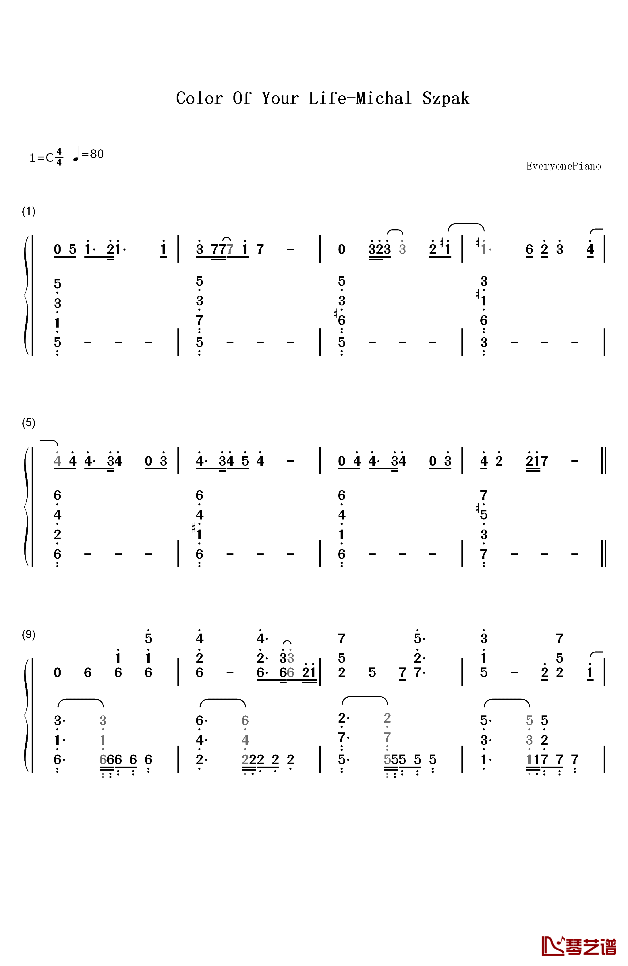 Color Of Your Life钢琴简谱-数字双手-Michal Szpak1