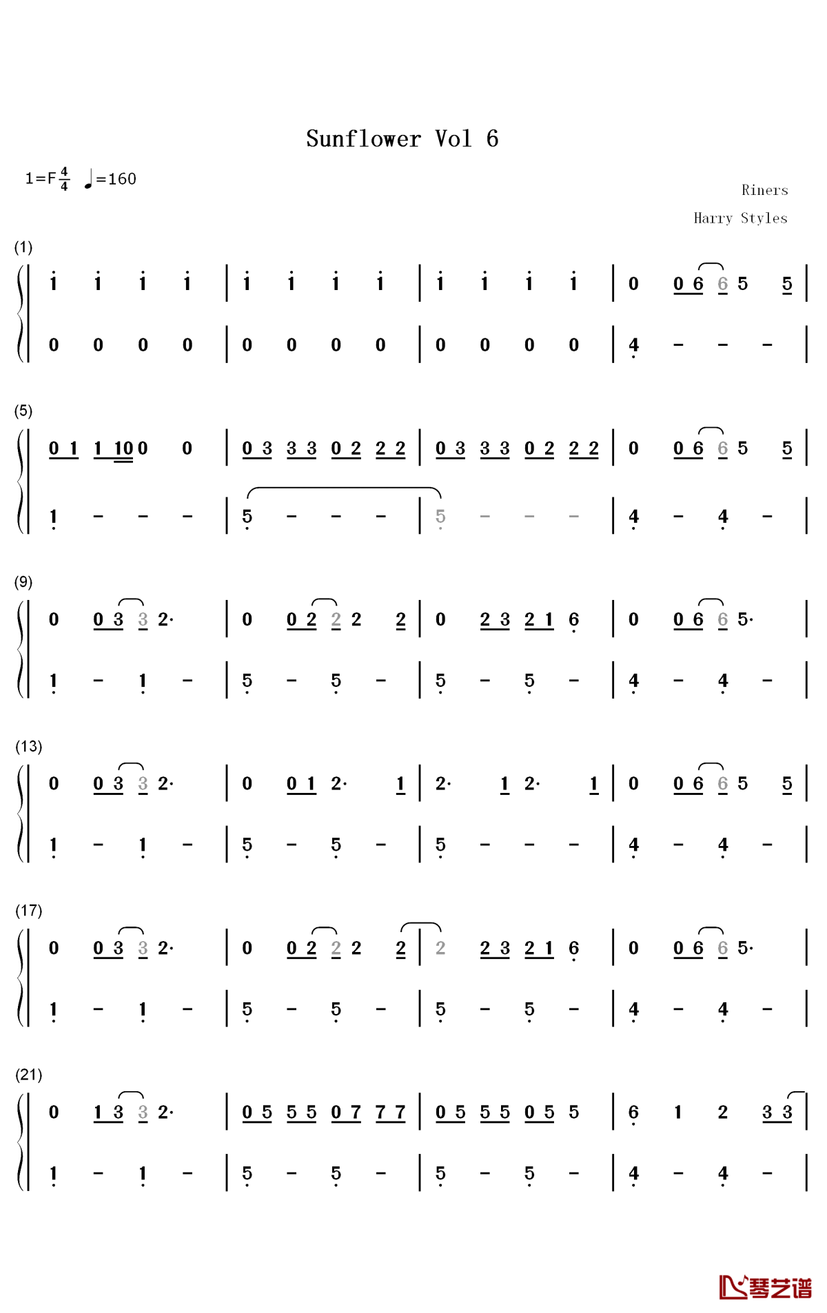 Sunflower Vol 6钢琴简谱-数字双手-Harry Styles1