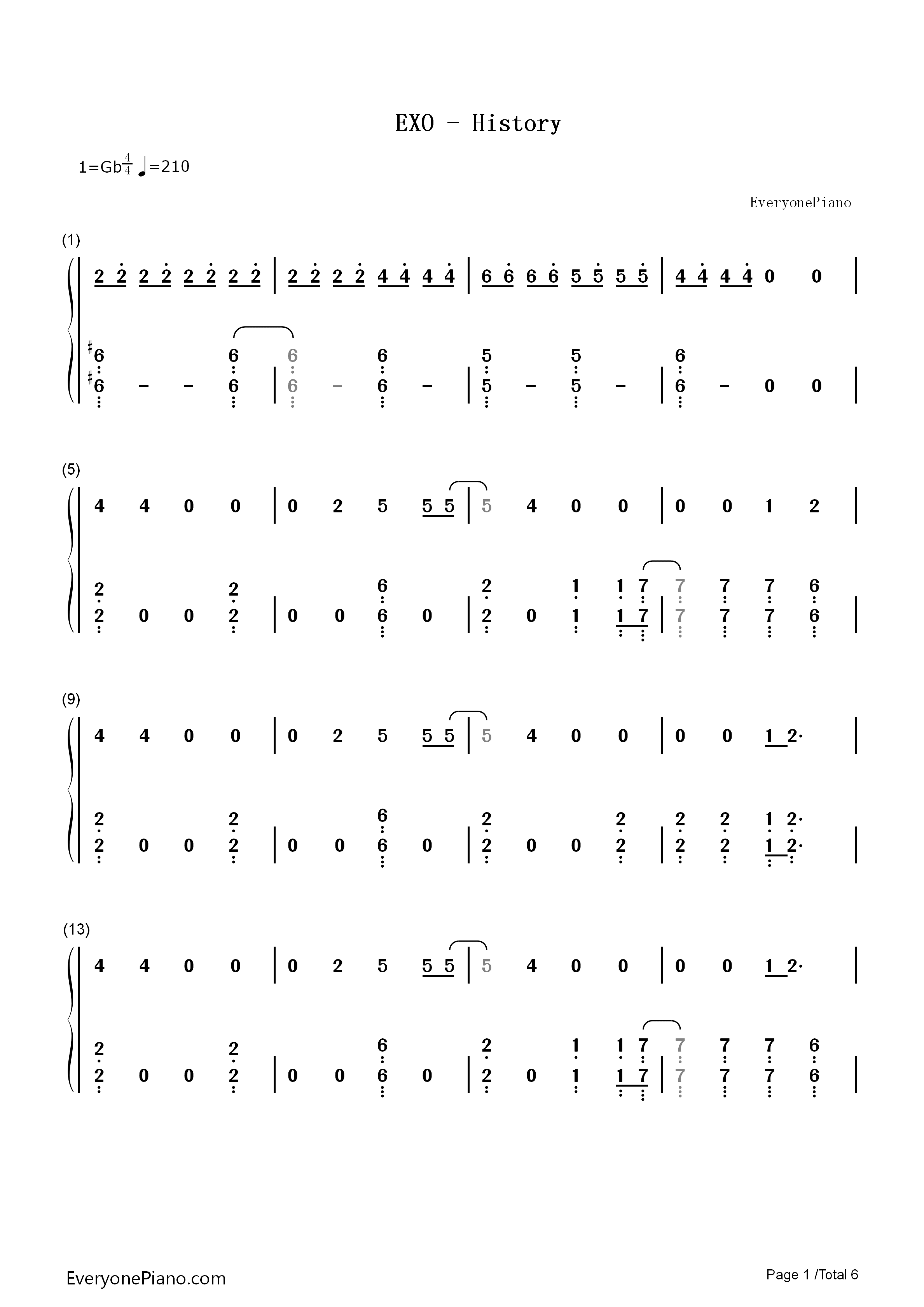 History钢琴简谱-EXO演唱1