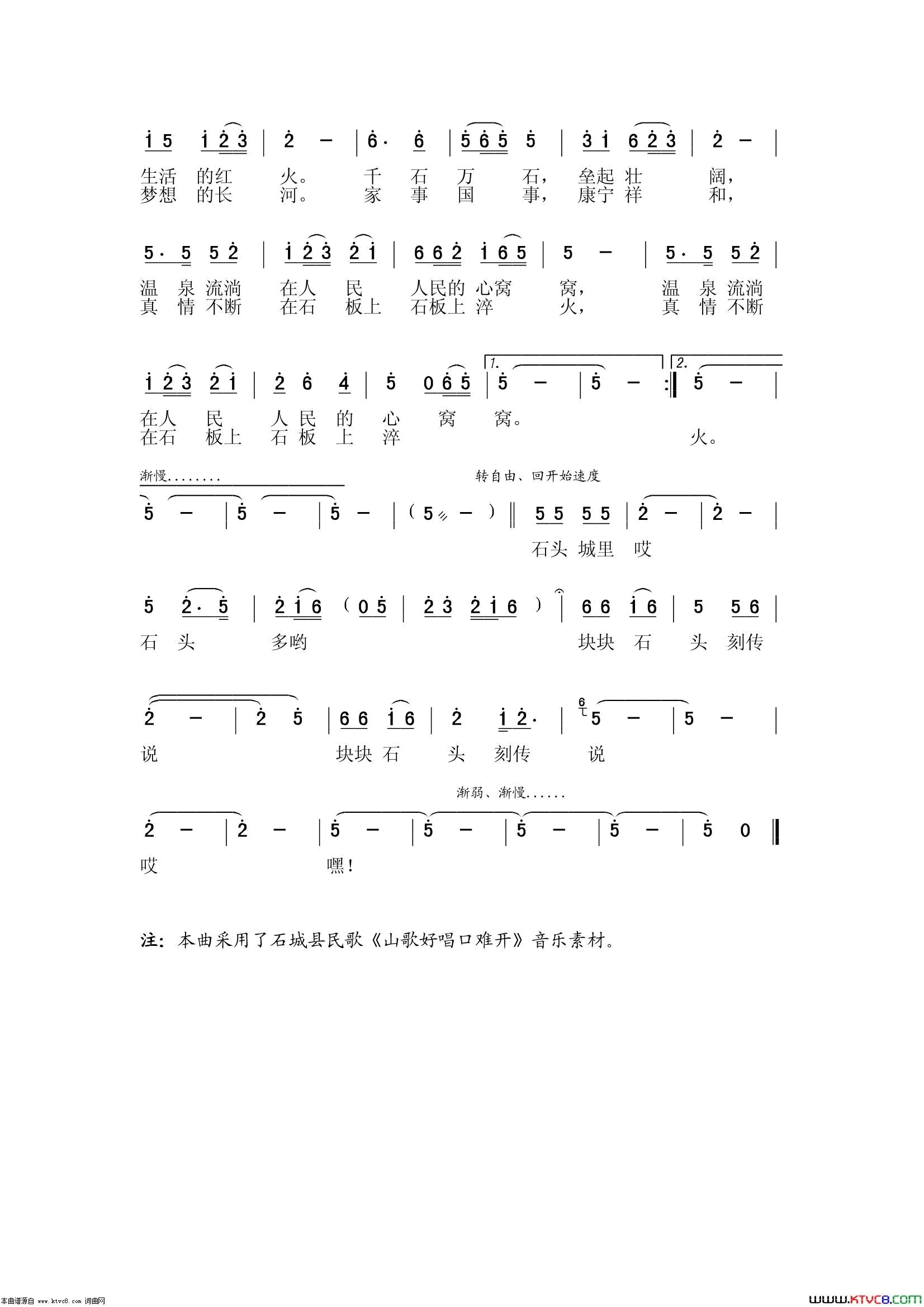 一块石头一首歌江西石城县应征歌曲简谱1