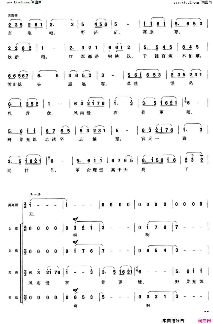 过雪山草地长征组歌合唱六简谱-战友歌舞团演唱-肖华/晨耕、唐诃、生茂词曲1