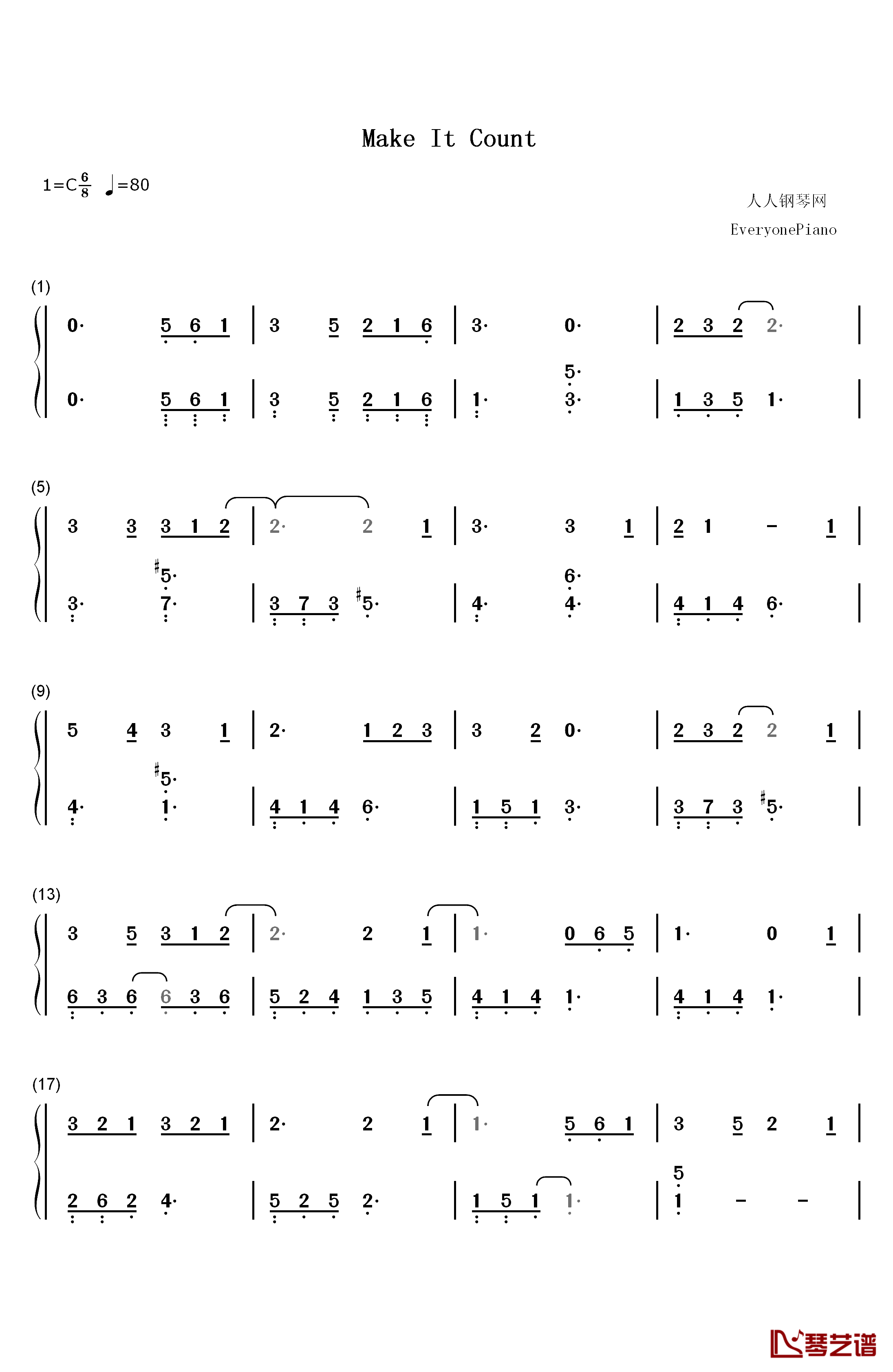 Make It Count钢琴简谱-数字双手-Chen1