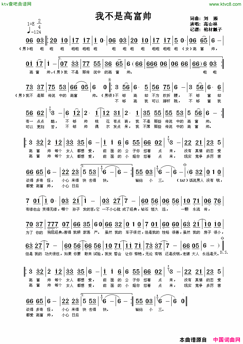 我不是高富帅简谱-高山林演唱-刘颖/刘颖词曲1