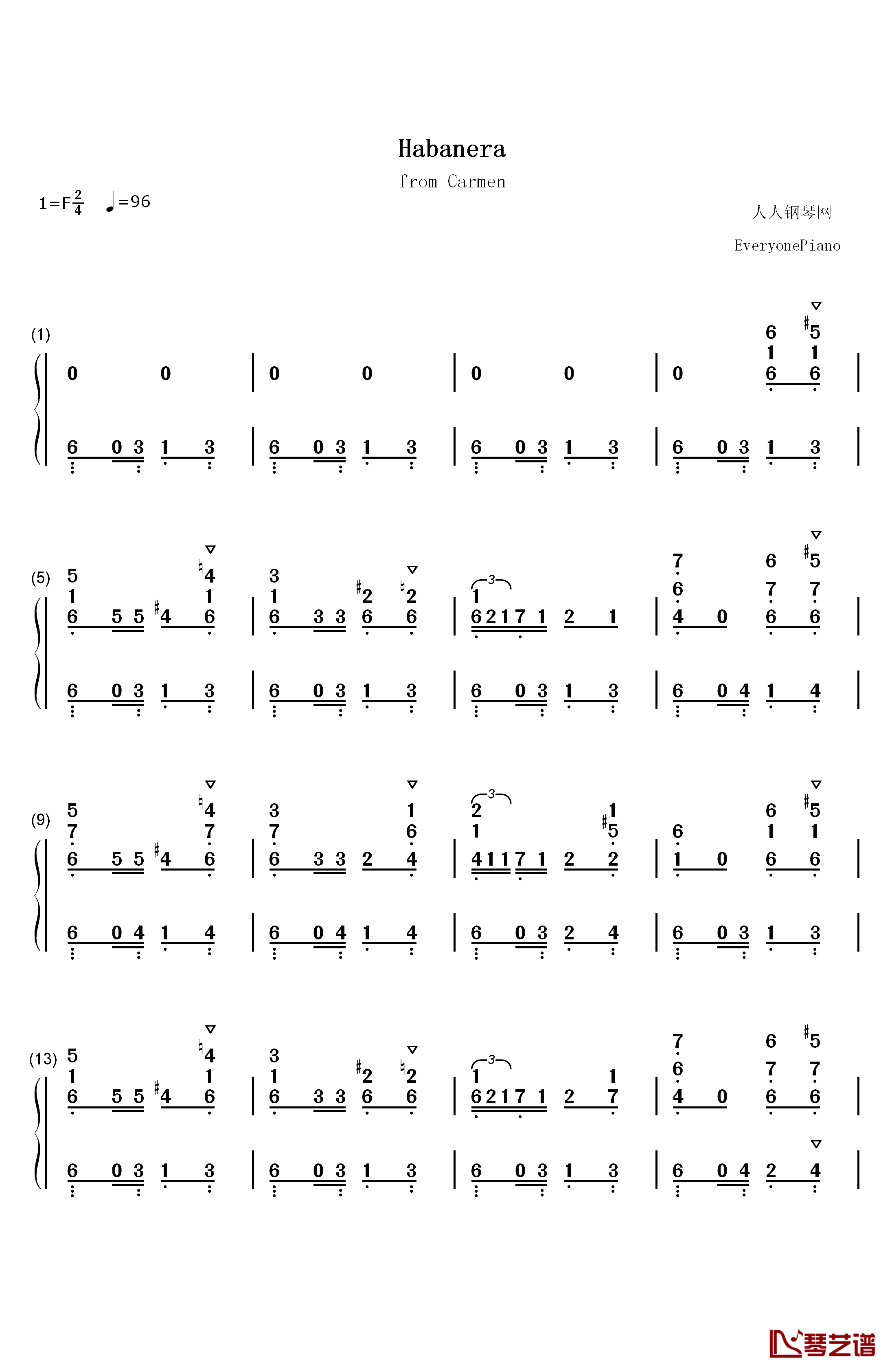 Habanera钢琴简谱-数字双手-Georges Bizet1