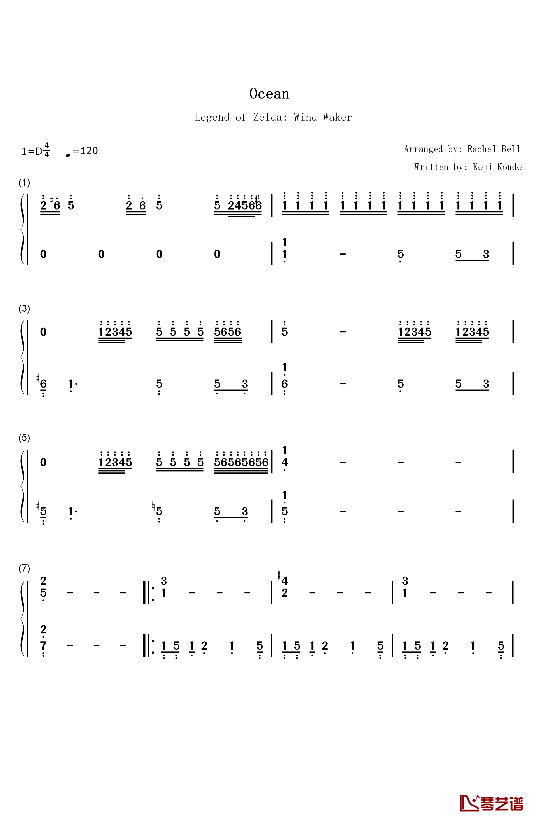 Ocean钢琴简谱-数字双手-永田権太1