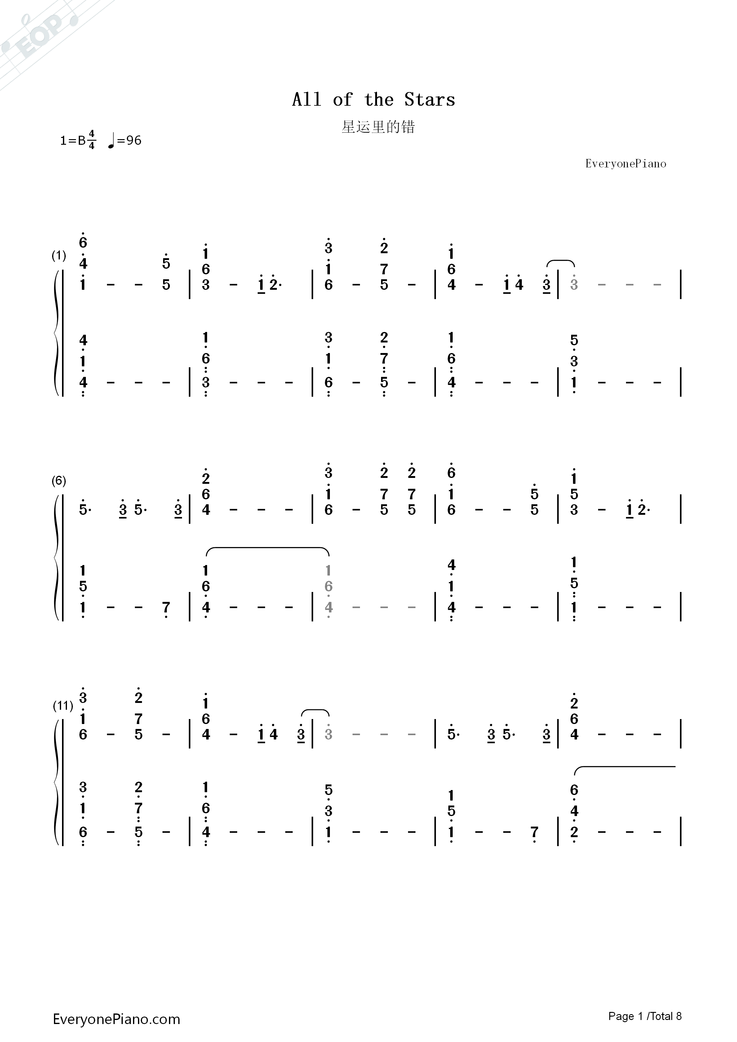 All of the Stars钢琴简谱-Ed Sheeran演唱1