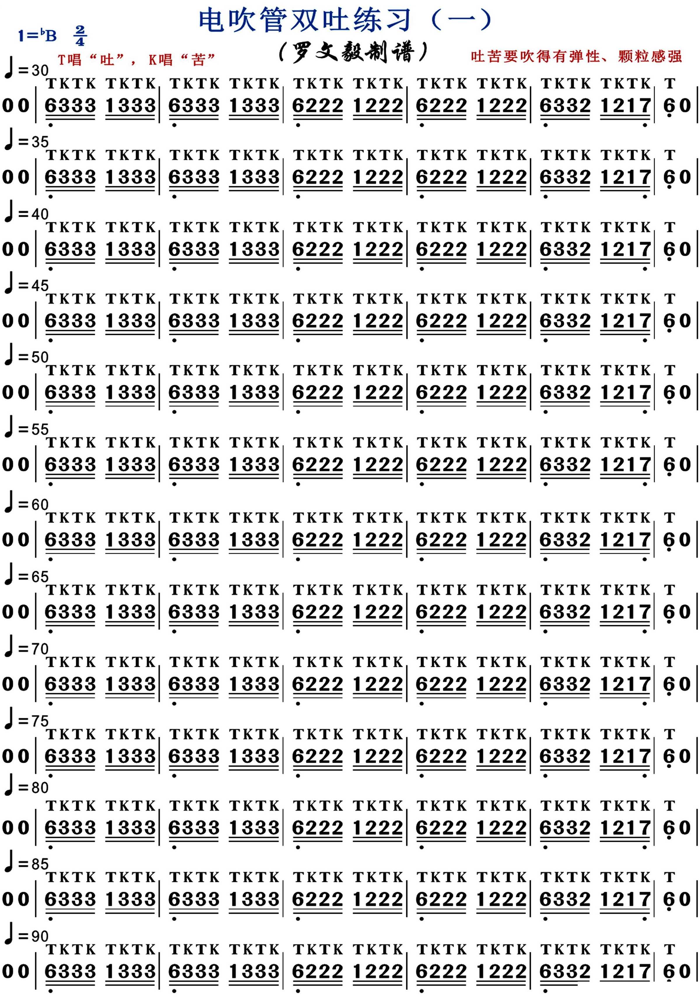 电吹管双吐练习一简谱-博夫曲谱1