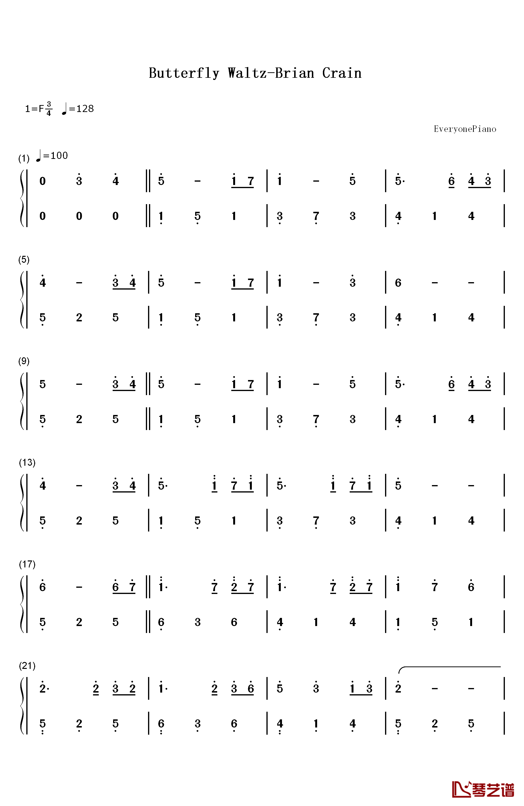 Butterfly Waltz钢琴简谱-数字双手-Brian Crain1