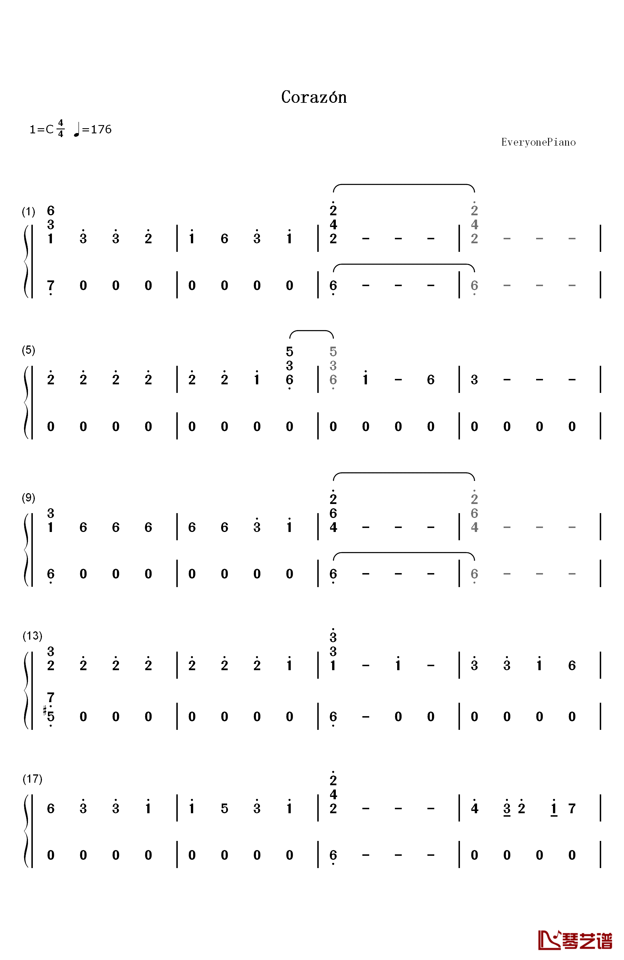 Corazón钢琴简谱-数字双手-Maluma1