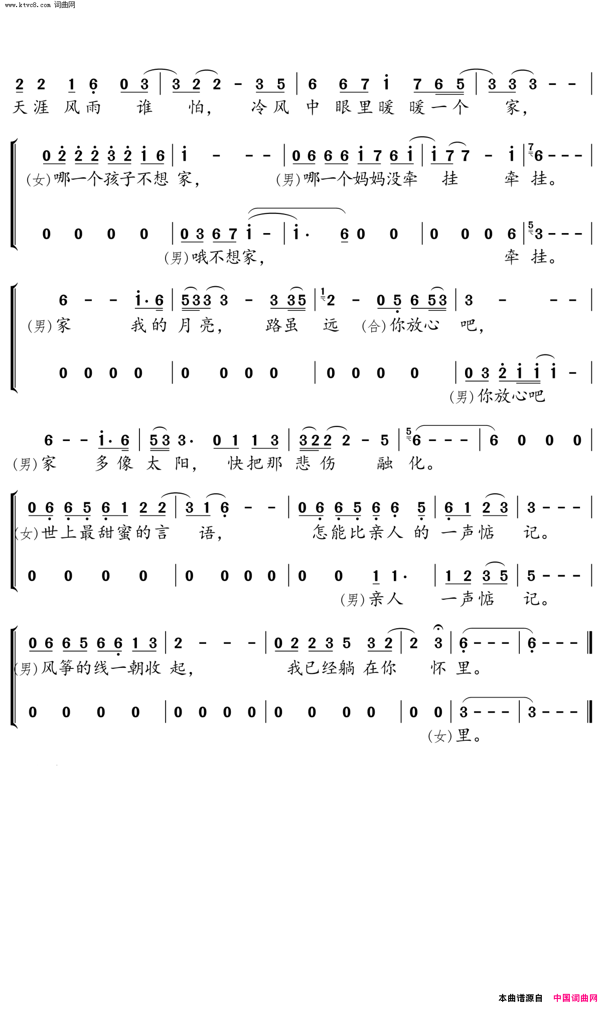 家简谱-付豪演唱-付笛声/付豪词曲1