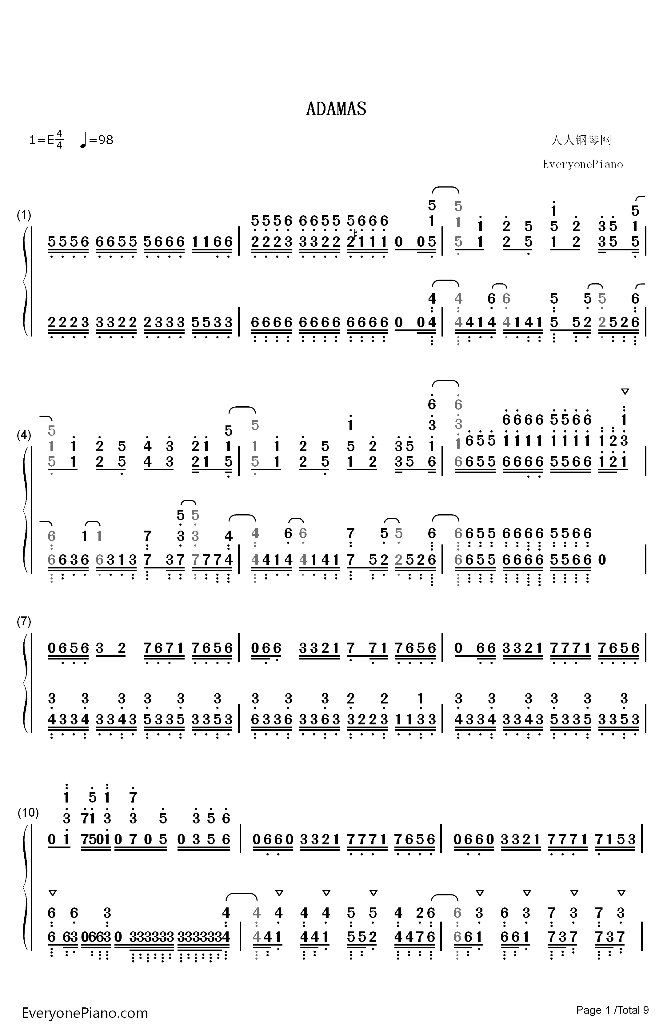 ADAMAS钢琴简谱-数字双手-LiSA1