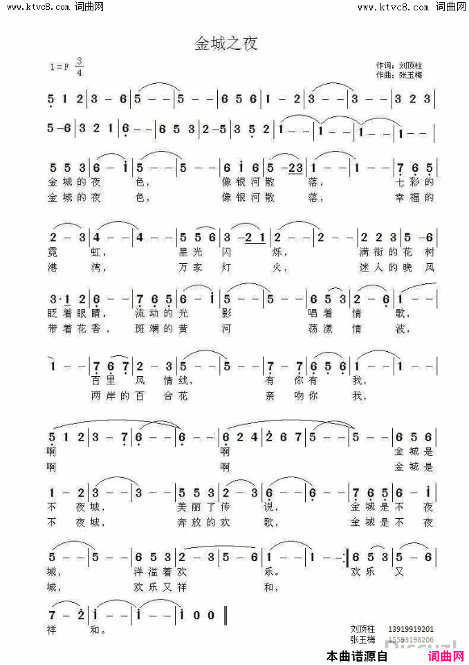 金城之夜简谱-岳建波演唱-刘顶柱/张玉梅词曲1