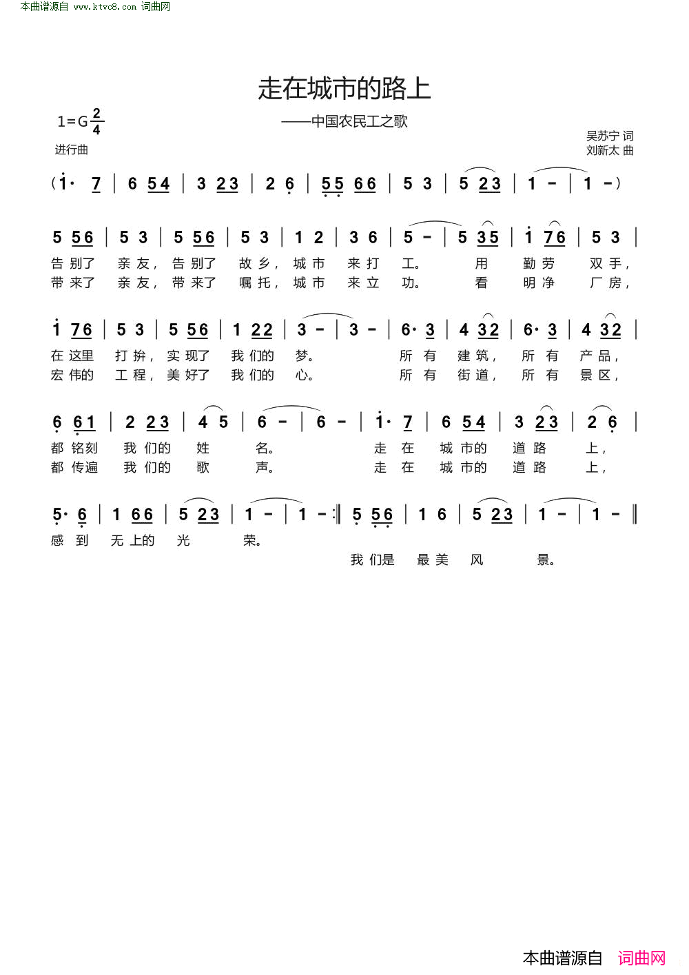 走在城市的路上中国农民工之歌简谱1