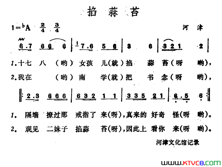 掐蒜苔山西河津山歌掐蒜苔 山西河津山歌简谱1