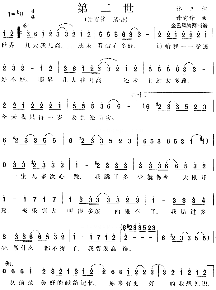 第二世新世界传动网广告主题曲、粤语简谱1