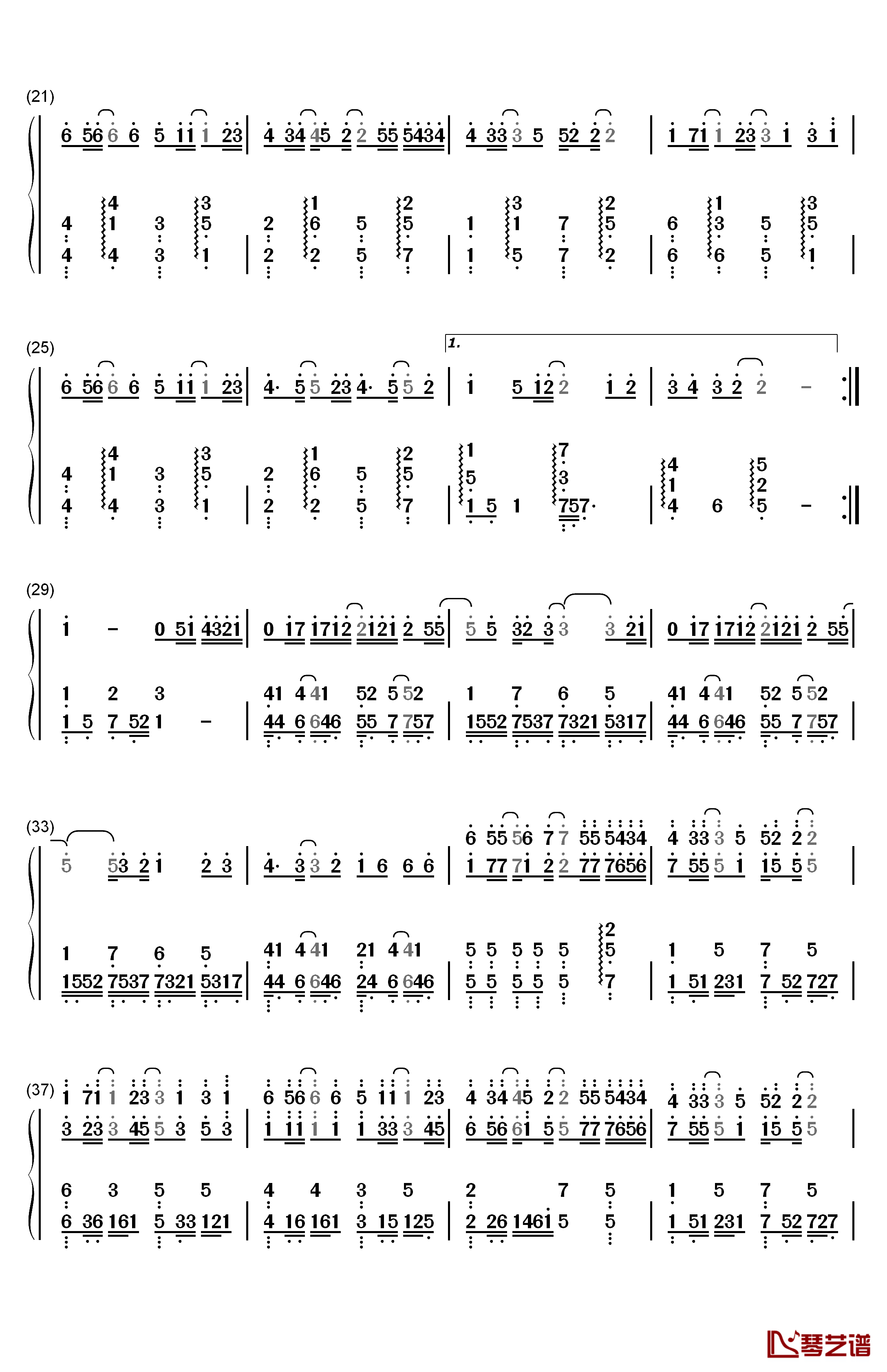 烟火钢琴简谱-数字双手-光良2