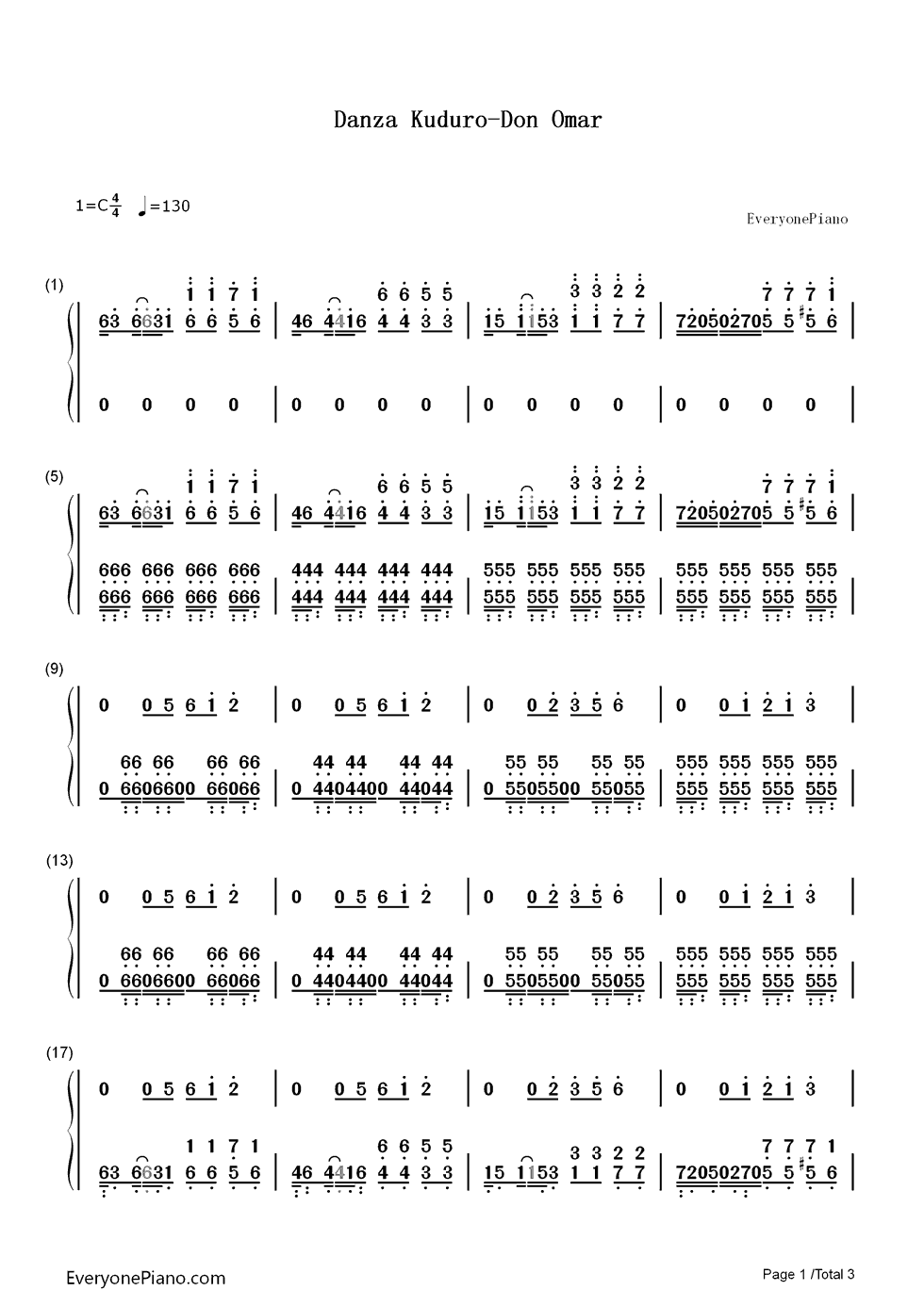 Danza Kuduro钢琴简谱-数字双手-Don Omar1